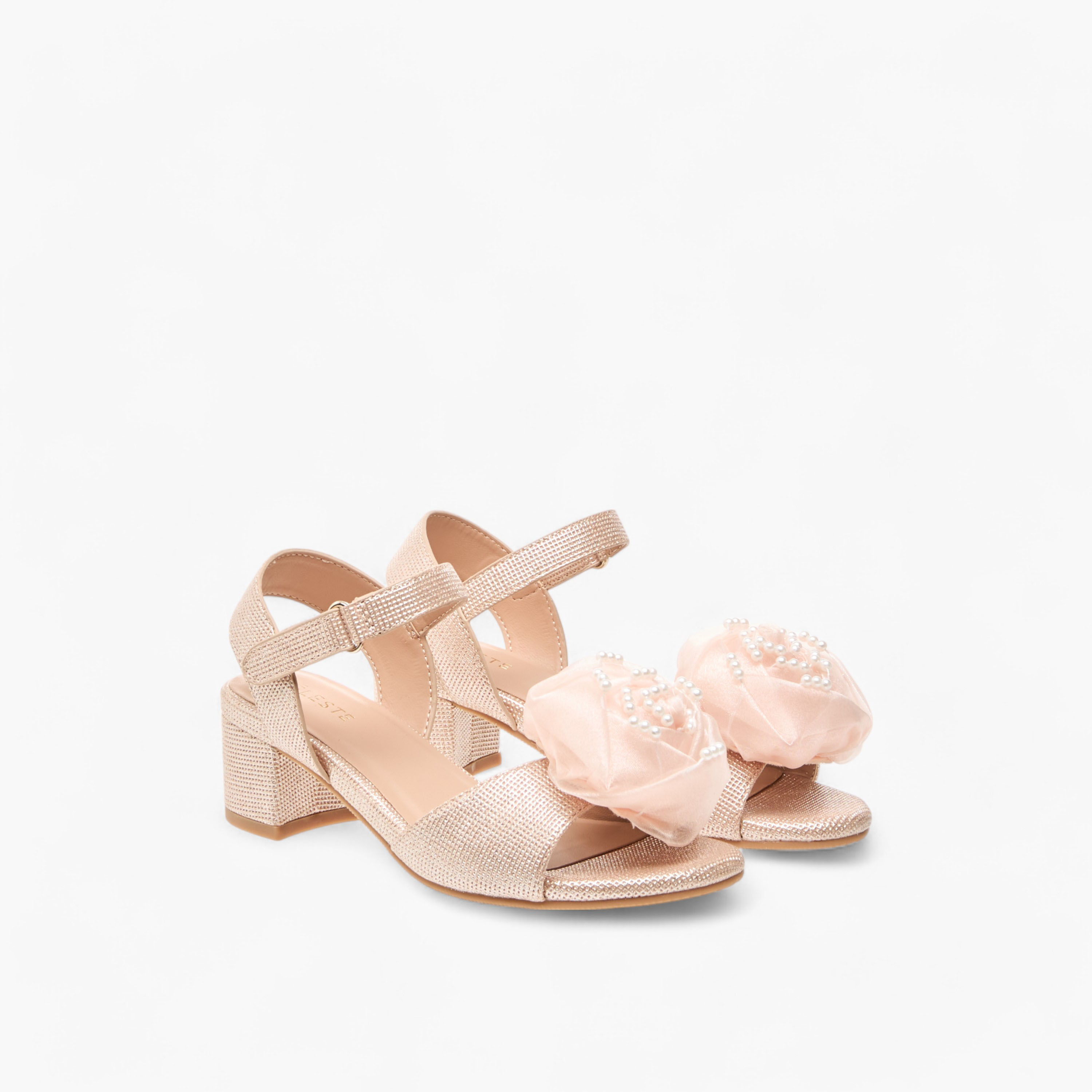 Celeste Girls' Floral Applique Block Heel Sandals with Hook and Loop Closure-girls-shoes-sandals-image-1