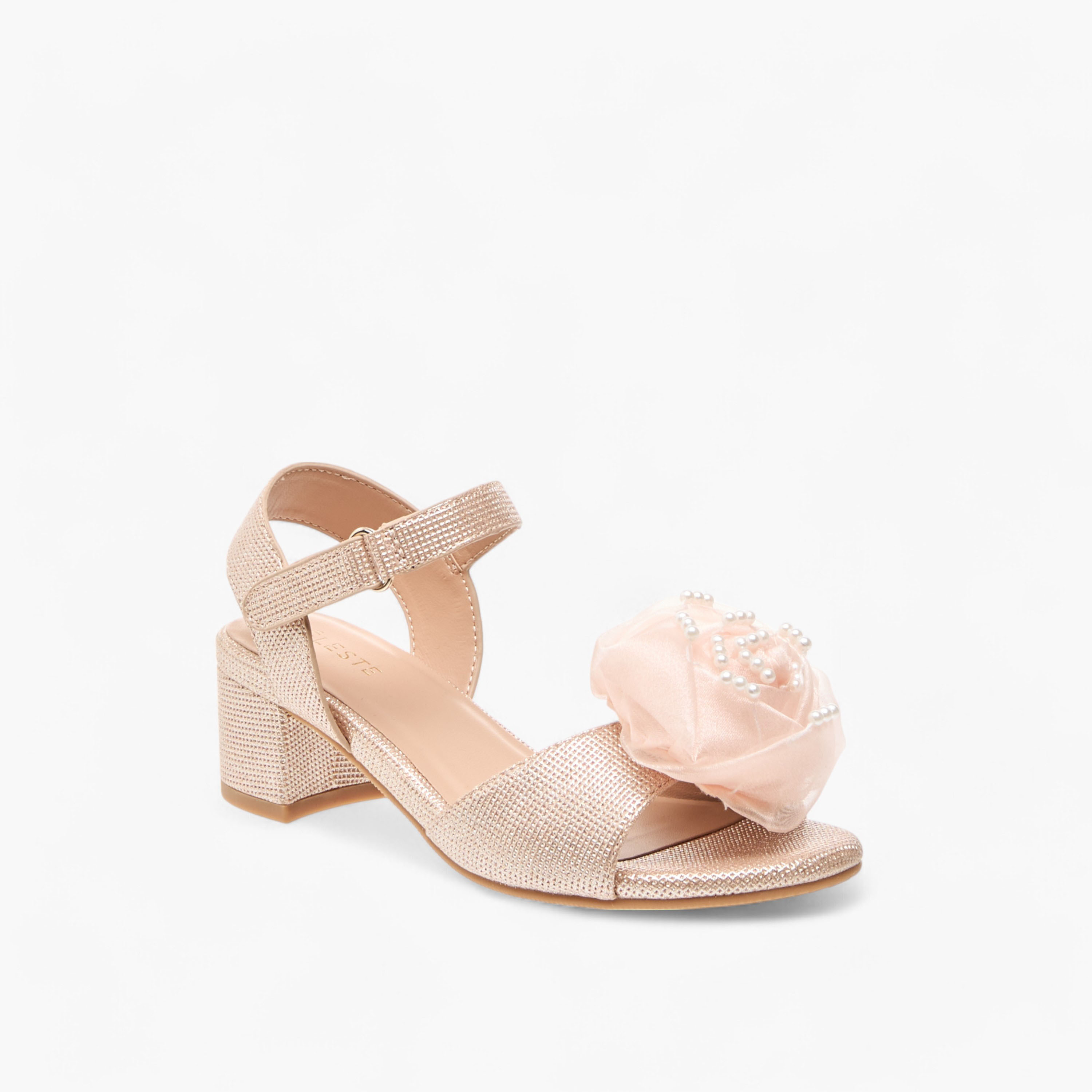 Celeste Girls' Floral Applique Block Heel Sandals with Hook and Loop Closure-girls-shoes-sandals-image-2