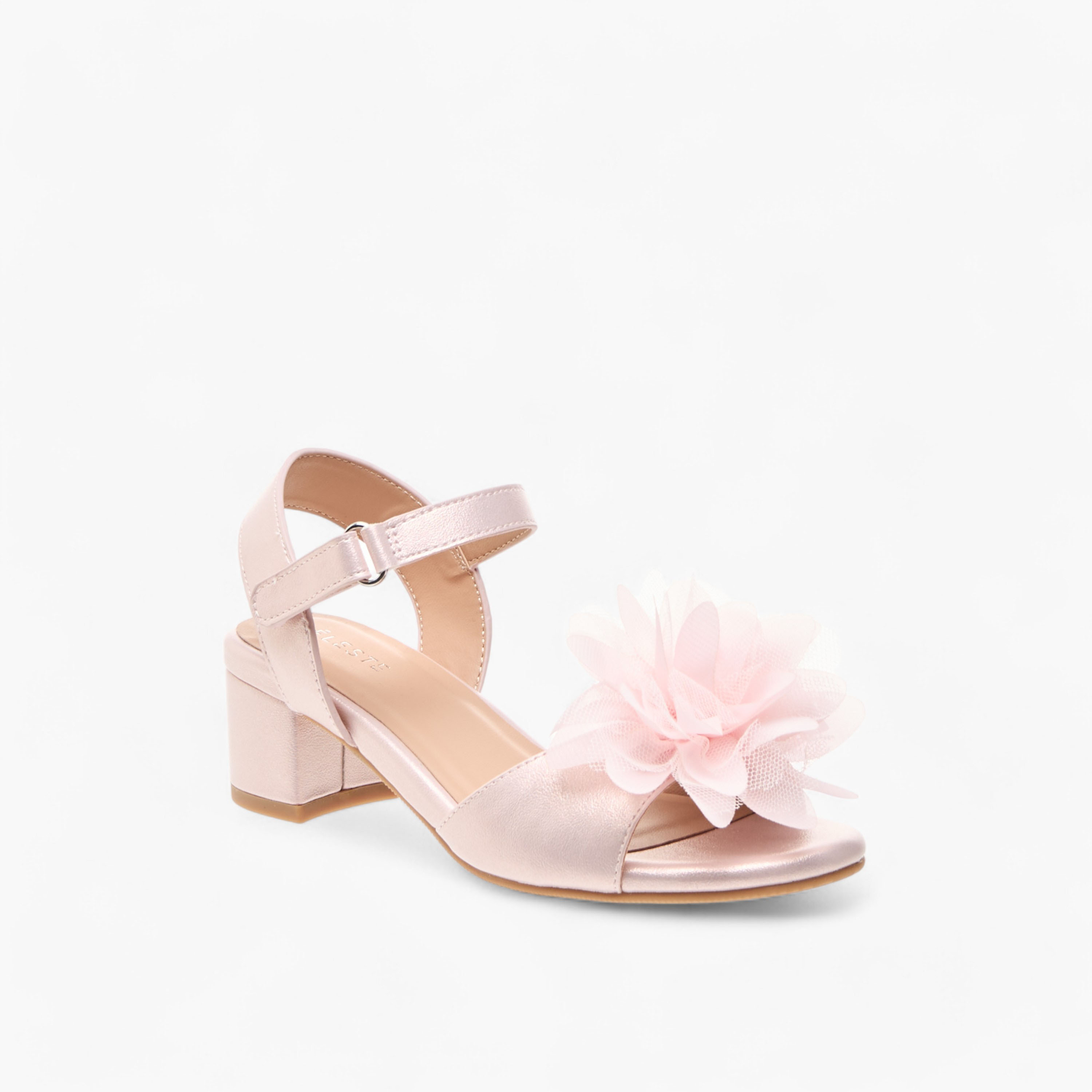Celeste Girls' Floral Applique Block Heel Sandals with Hook and Loop Closure-girls-shoes-sandals-image-2