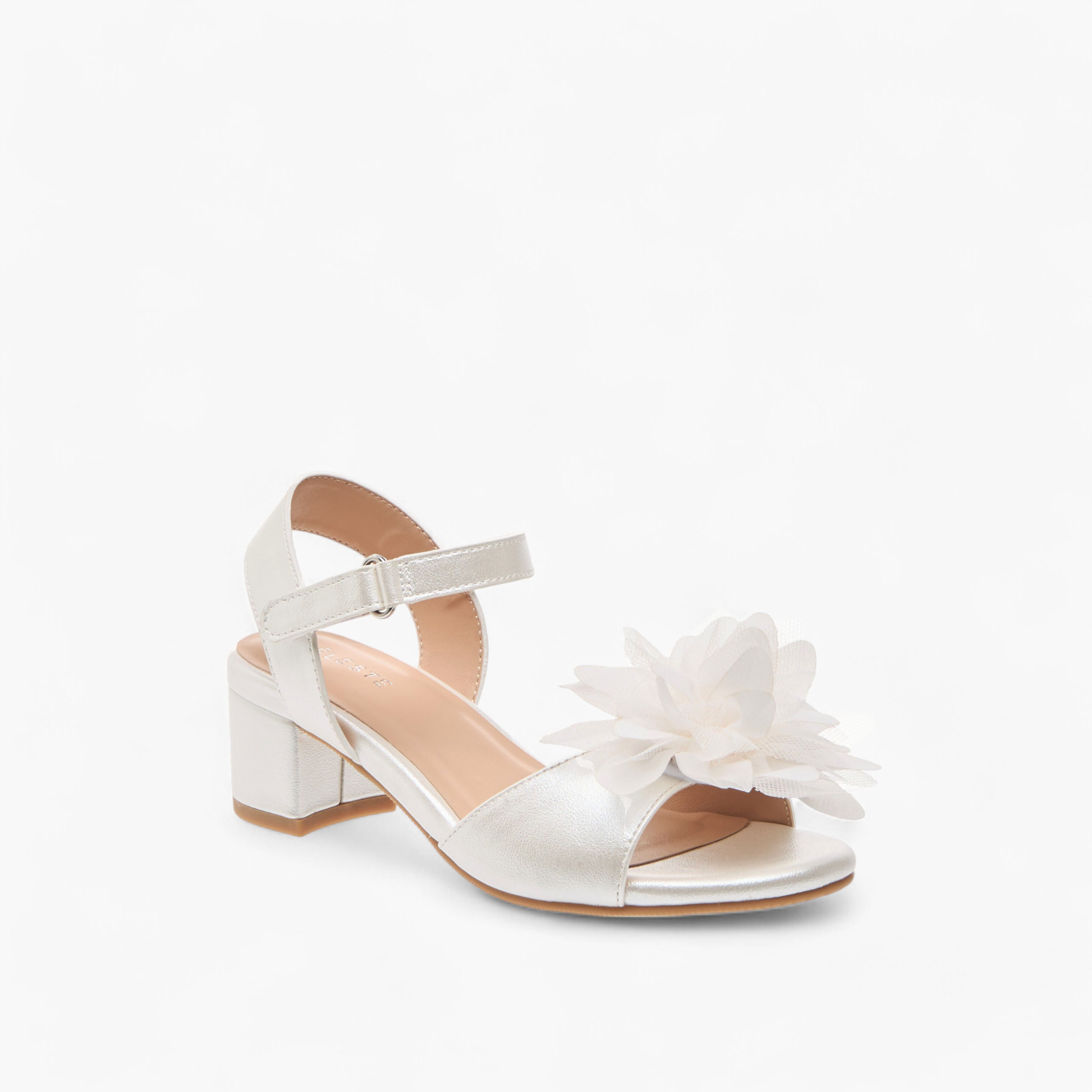 Celeste Girls' Floral Applique Block Heel Sandals with Hook and Loop Closure-girls-shoes-sandals-image-2