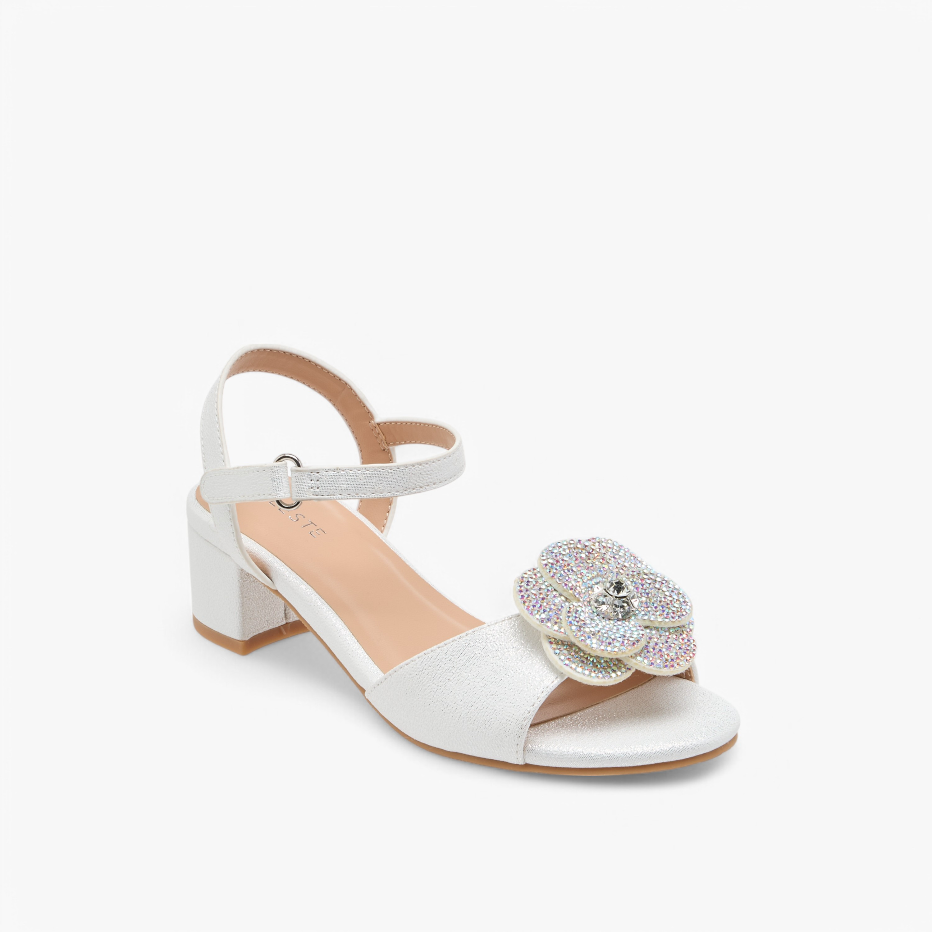 Celeste Girls Floral Accent Block Heel Sandals with Hook and Loop Closure-girls-shoes-sandals-image-2