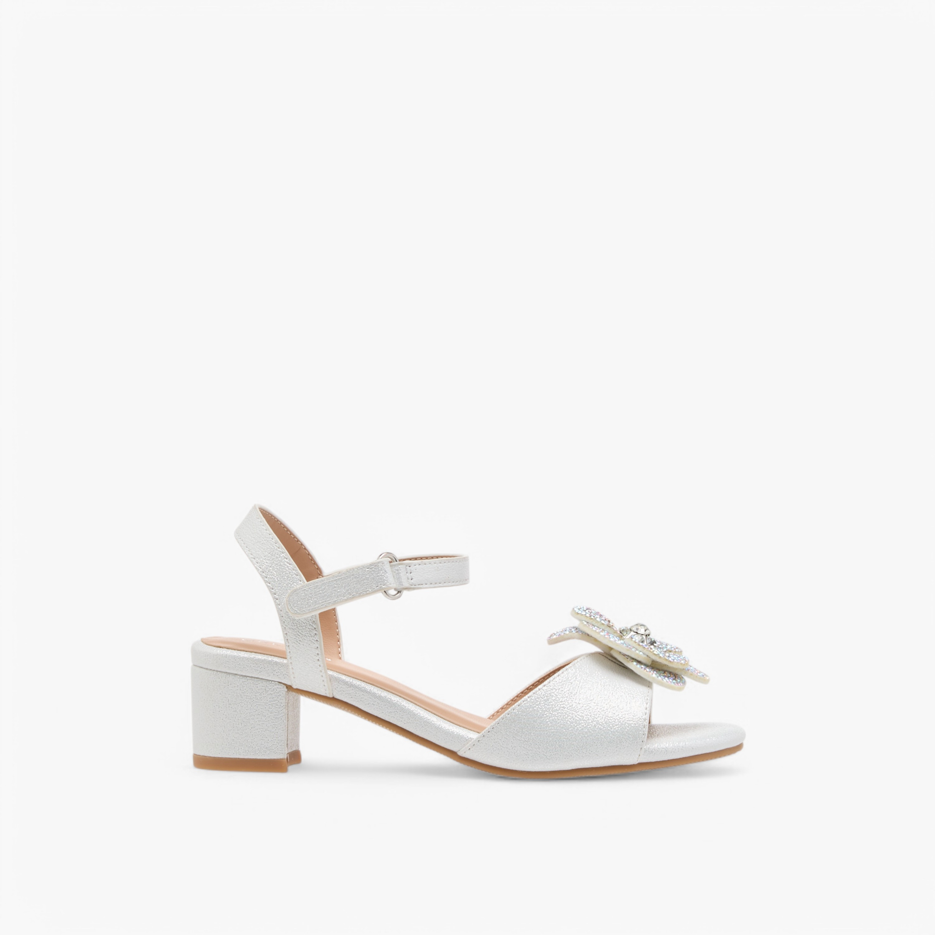 Celeste Girls Floral Accent Block Heel Sandals with Hook and Loop Closure-girls-shoes-sandals-image-3