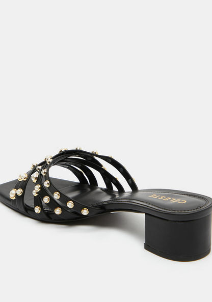 Celeste Pearl Embellished Slip-On Sandals with Block Heels-Women%27s Heel Sandals-image-2