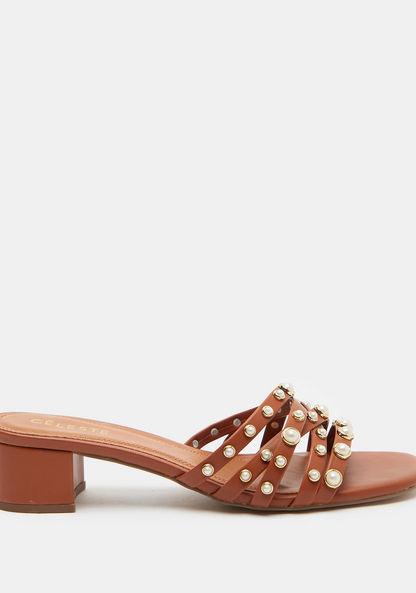 Celeste Pearl Embellished Slip-On Sandals with Block Heels