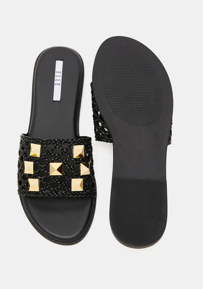 ELLE Women's Slip-On Slide Sandals with Stud Detail-Women%27s Flat Sandals-image-4