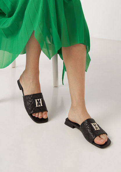 Elle Quilted Slide Sandals with Metallic Detail-Women%27s Flat Sandals-image-1