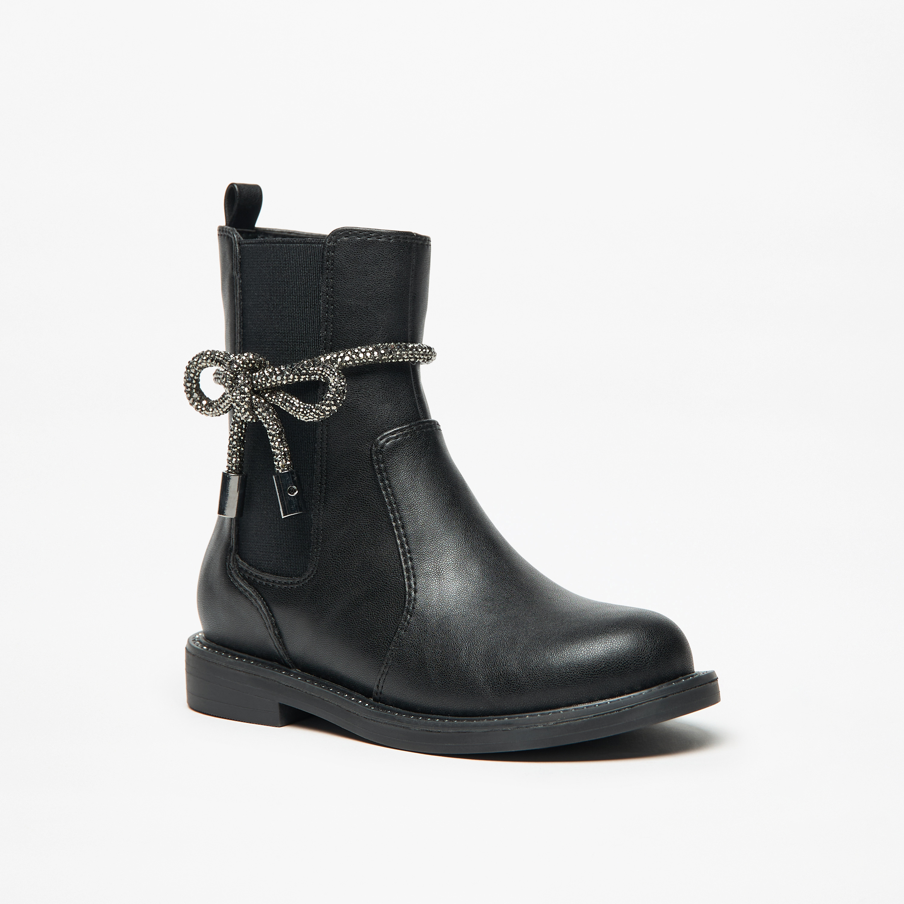 Celeste Girls' Solid Embellished Bow Detail Boots with Gusset and Zip Closure-girls-shoes-boots-image-6