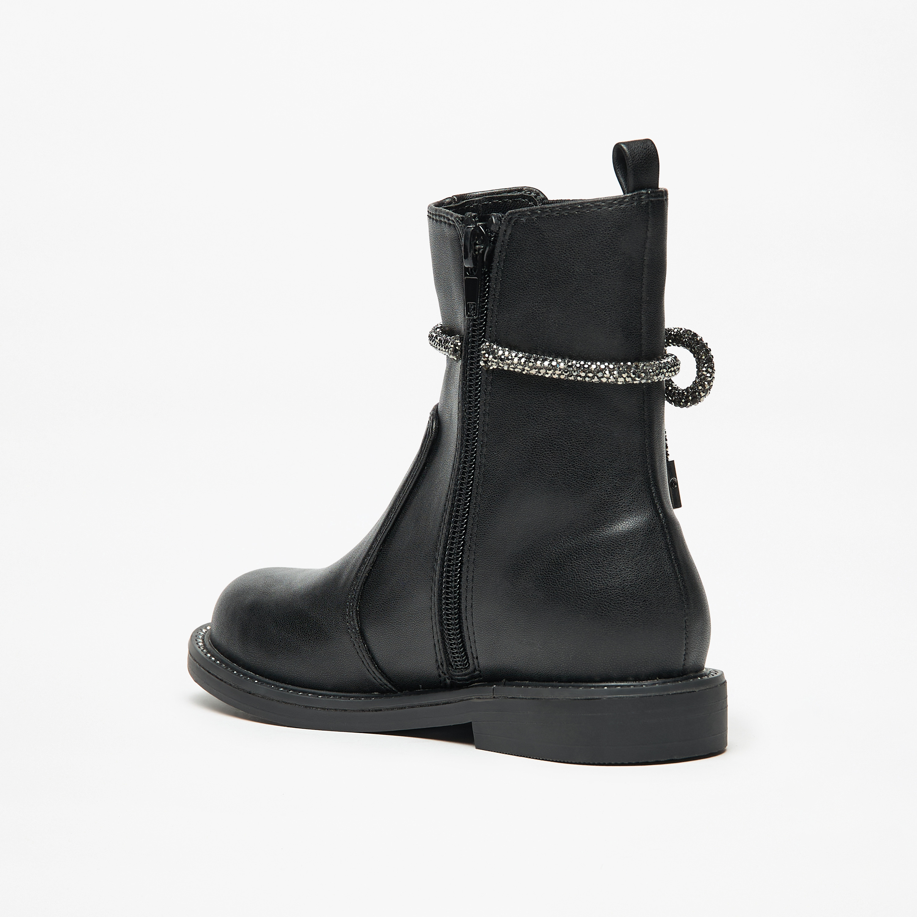Celeste Girls' Solid Embellished Bow Detail Boots with Gusset and Zip Closure-girls-shoes-boots-image-7