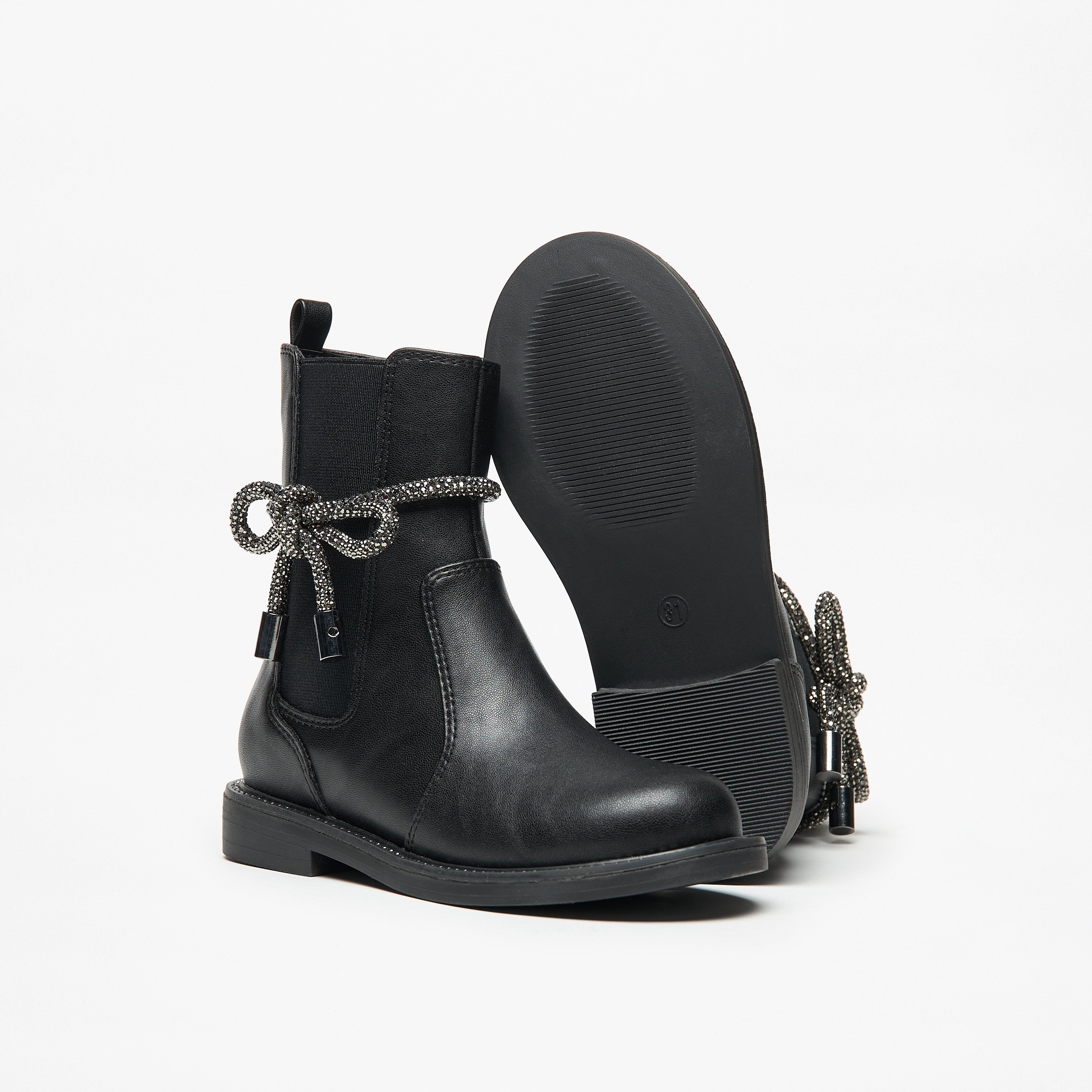 Celeste Girls' Solid Embellished Bow Detail Boots with Gusset and Zip Closure-girls-shoes-boots-image-9