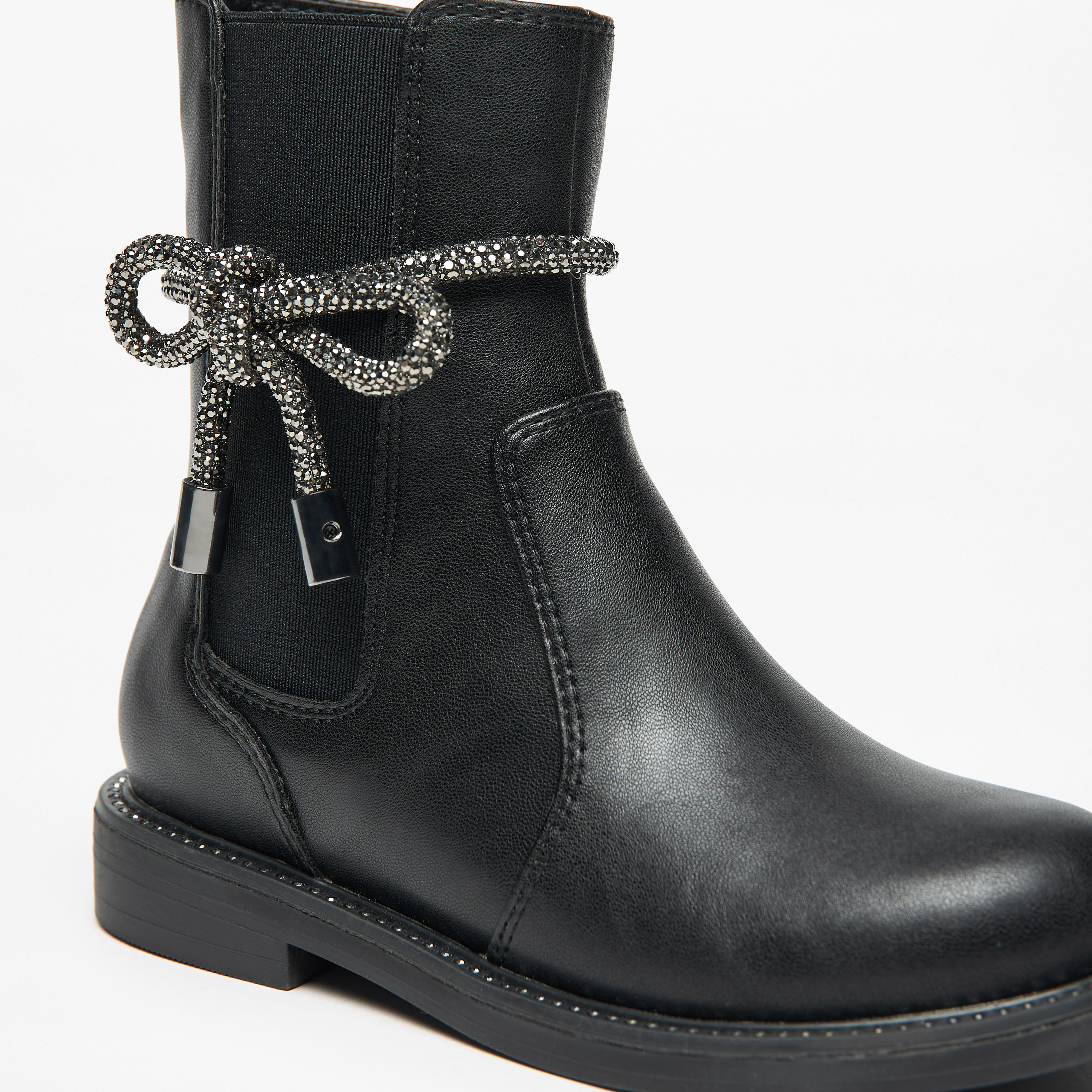 حذاء سادة مزين بفيونكة ورباط مطاطي وسحاب إغلاق من سيليست-girls-shoes-boots-image-5