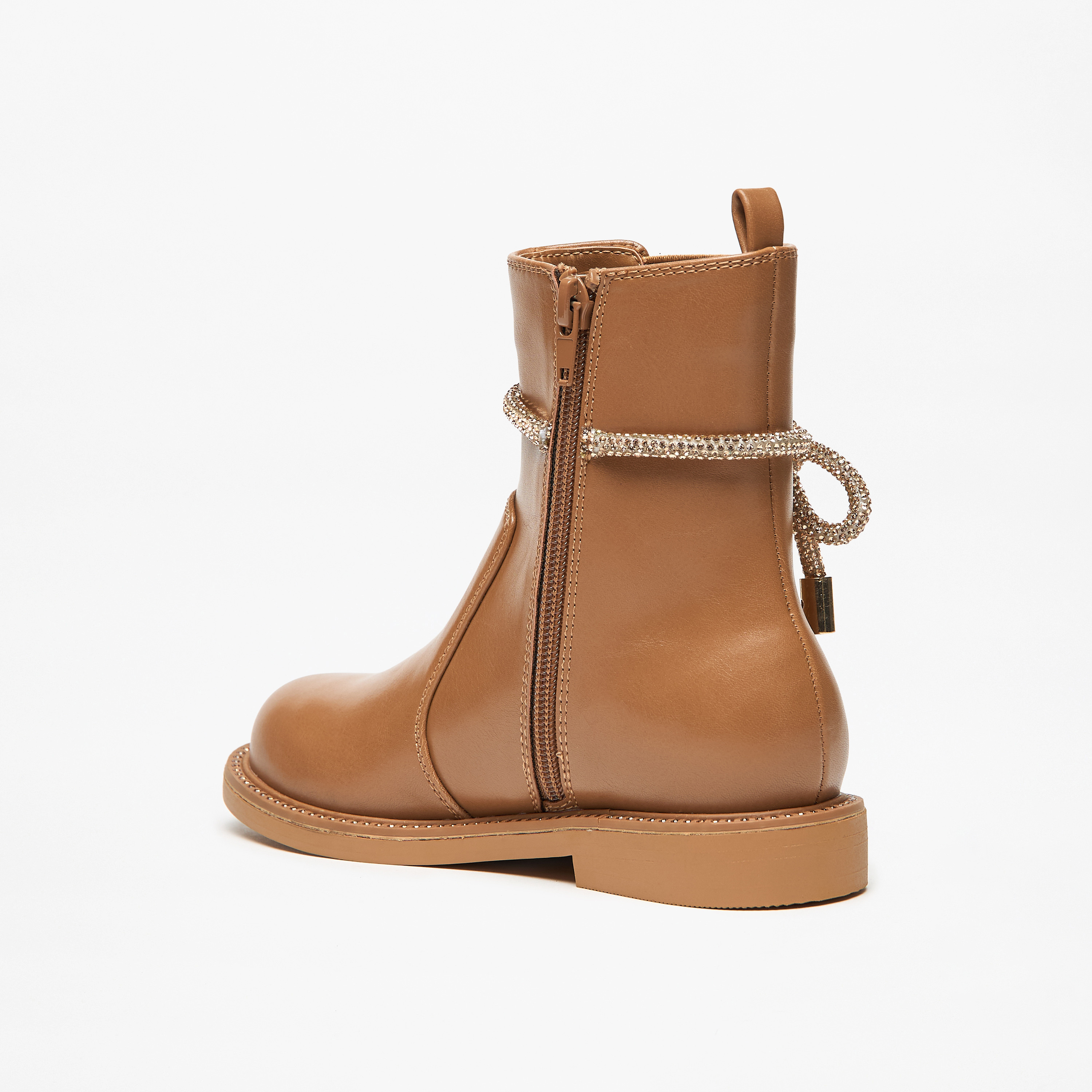 Celeste Girls' Solid Embellished Bow Detail Boots with Gusset and Zip Closure-girls-shoes-boots-image-2