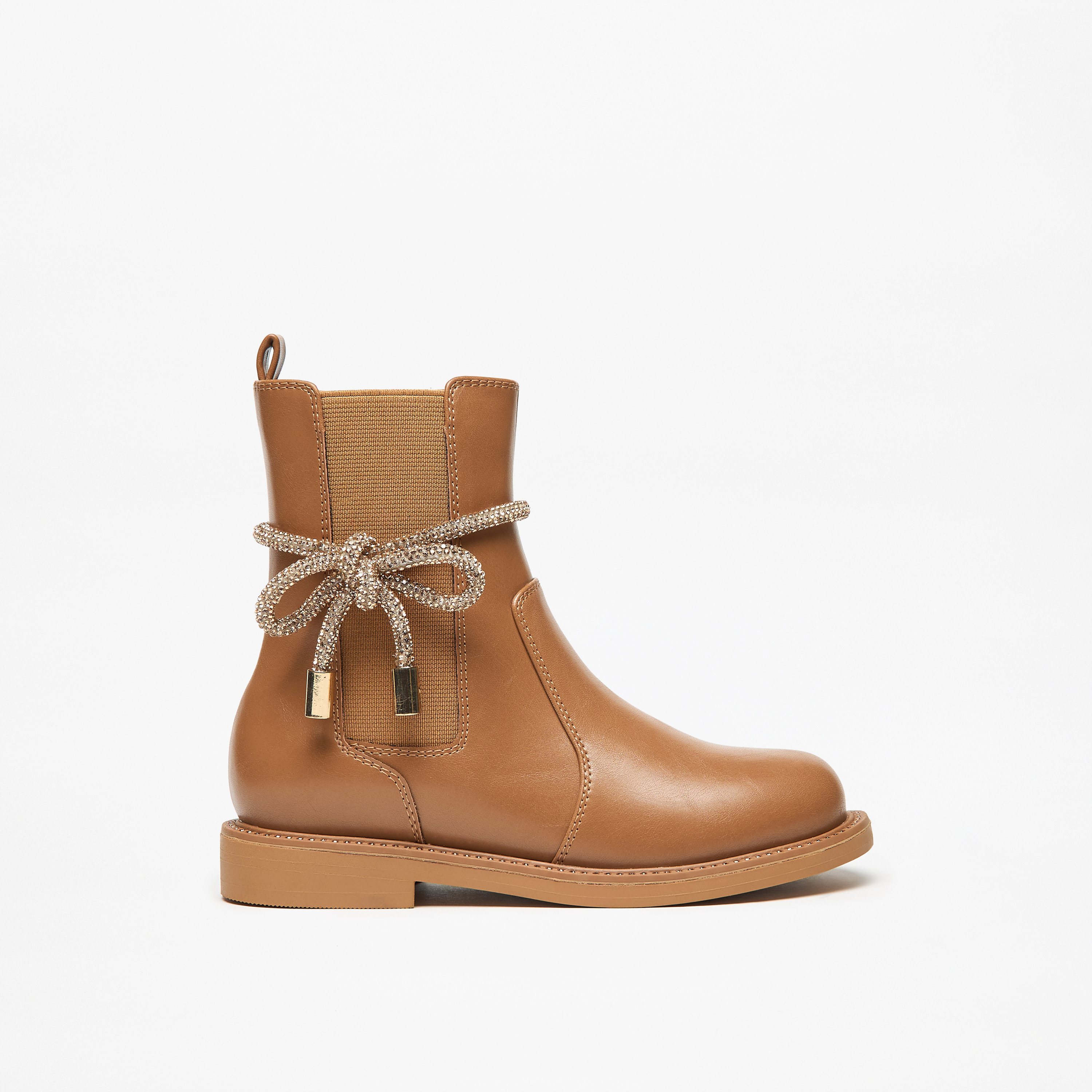 Celeste Girls' Solid Embellished Bow Detail Boots with Gusset and Zip Closure-girls-shoes-boots-image-3