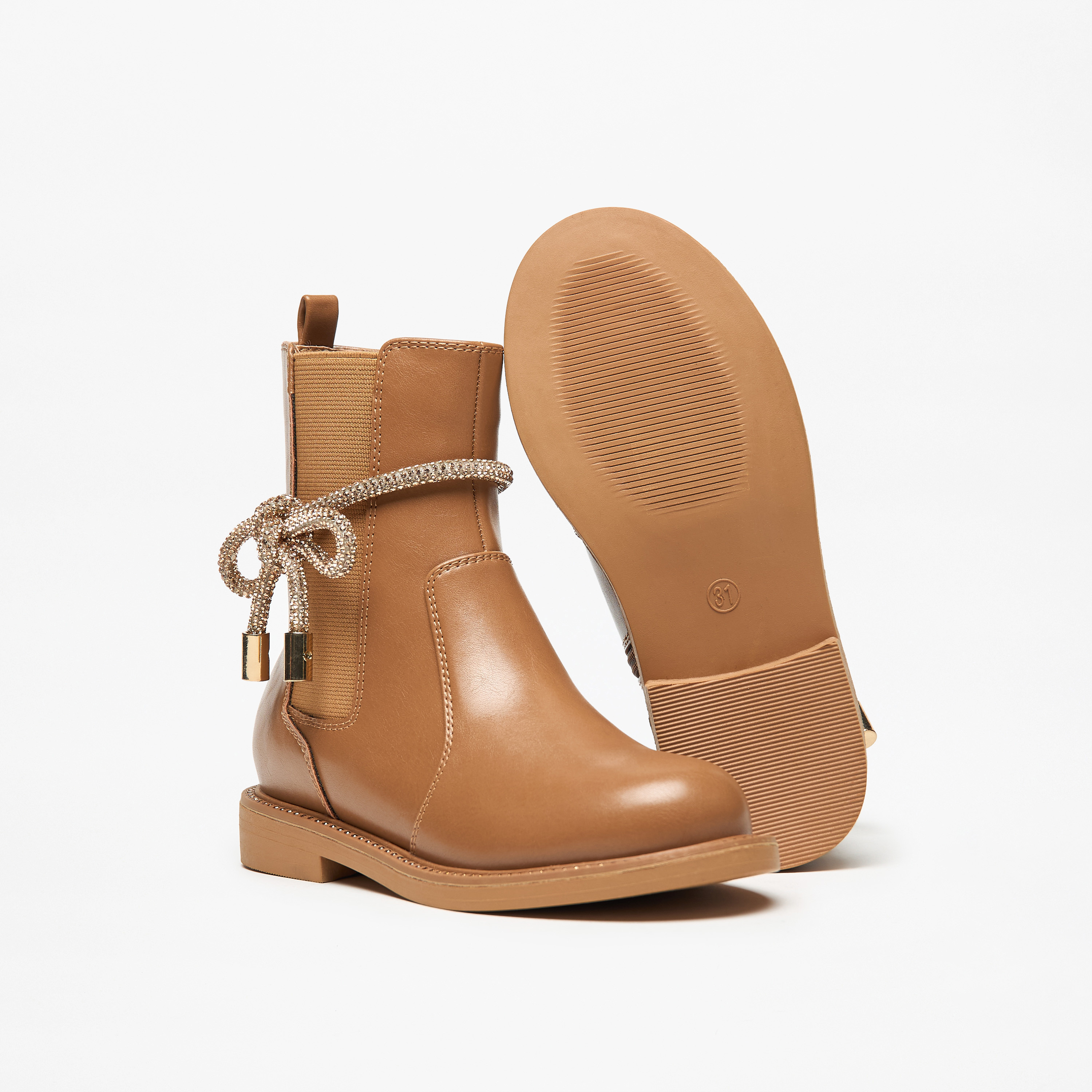 Celeste Girls' Solid Embellished Bow Detail Boots with Gusset and Zip Closure-girls-shoes-boots-image-4