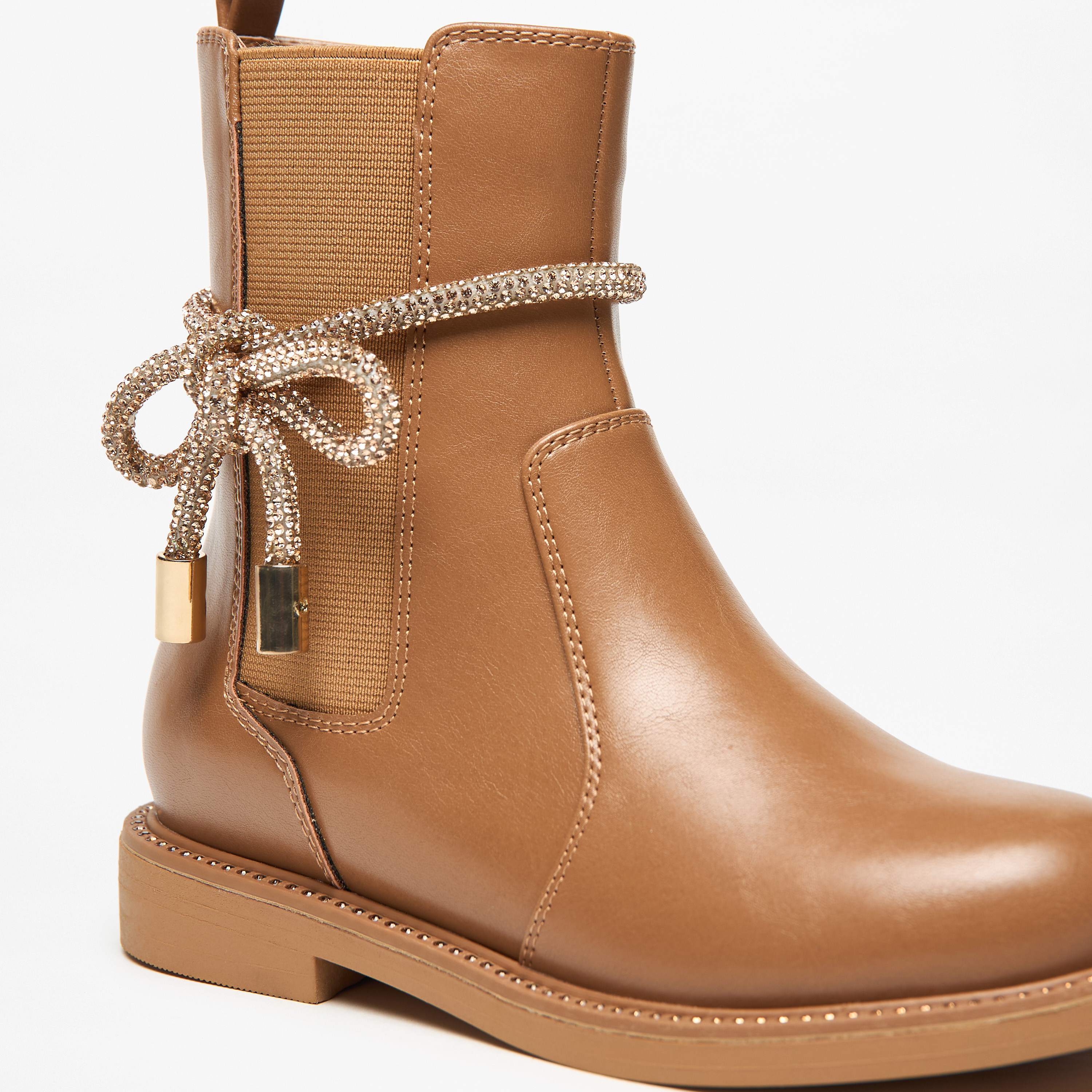 Celeste Girls' Solid Embellished Bow Detail Boots with Gusset and Zip Closure-girls-shoes-boots-image-5