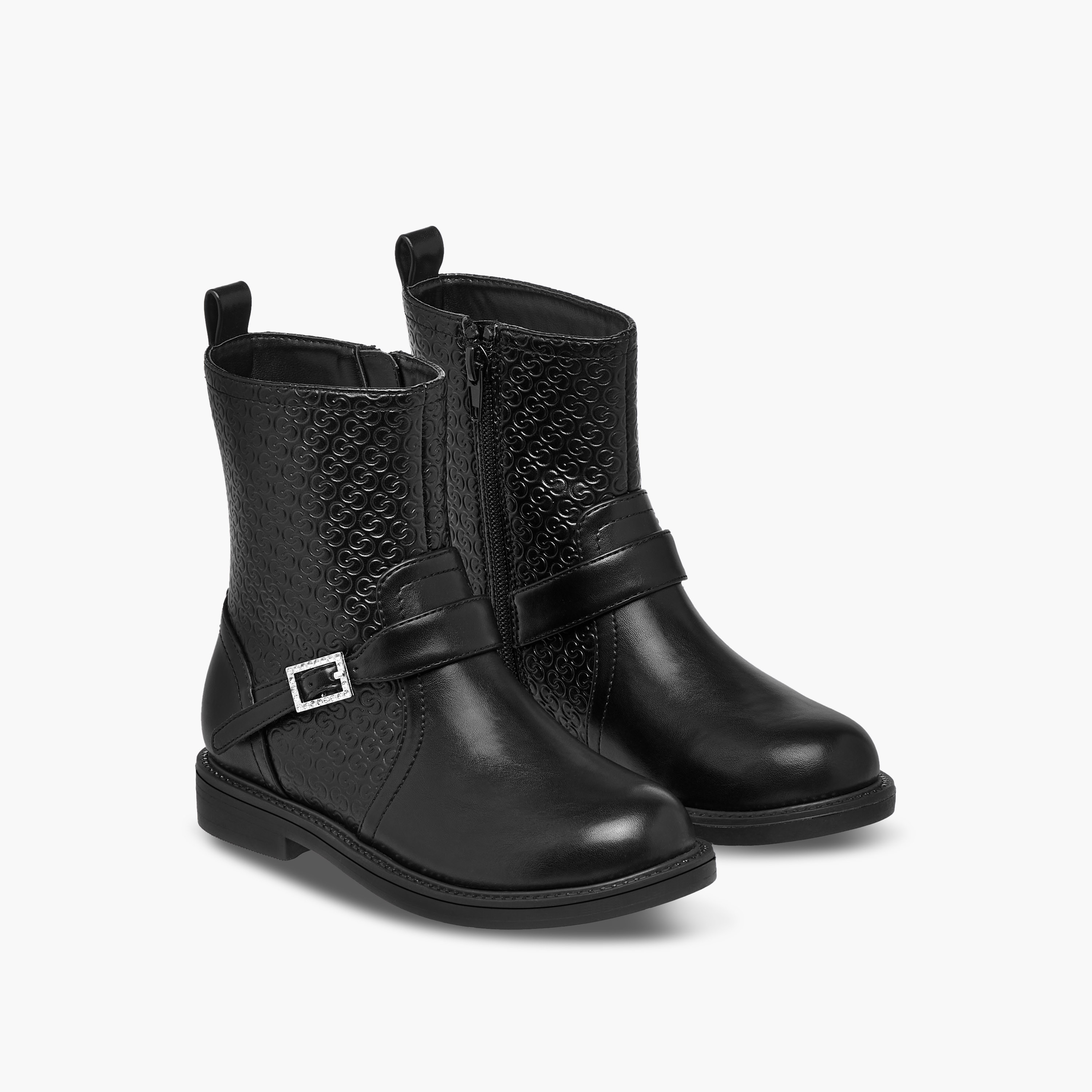Celeste Girls' Monogram Embossed High Cut Boots with Zip Closure-girls-shoes-boots-image-1