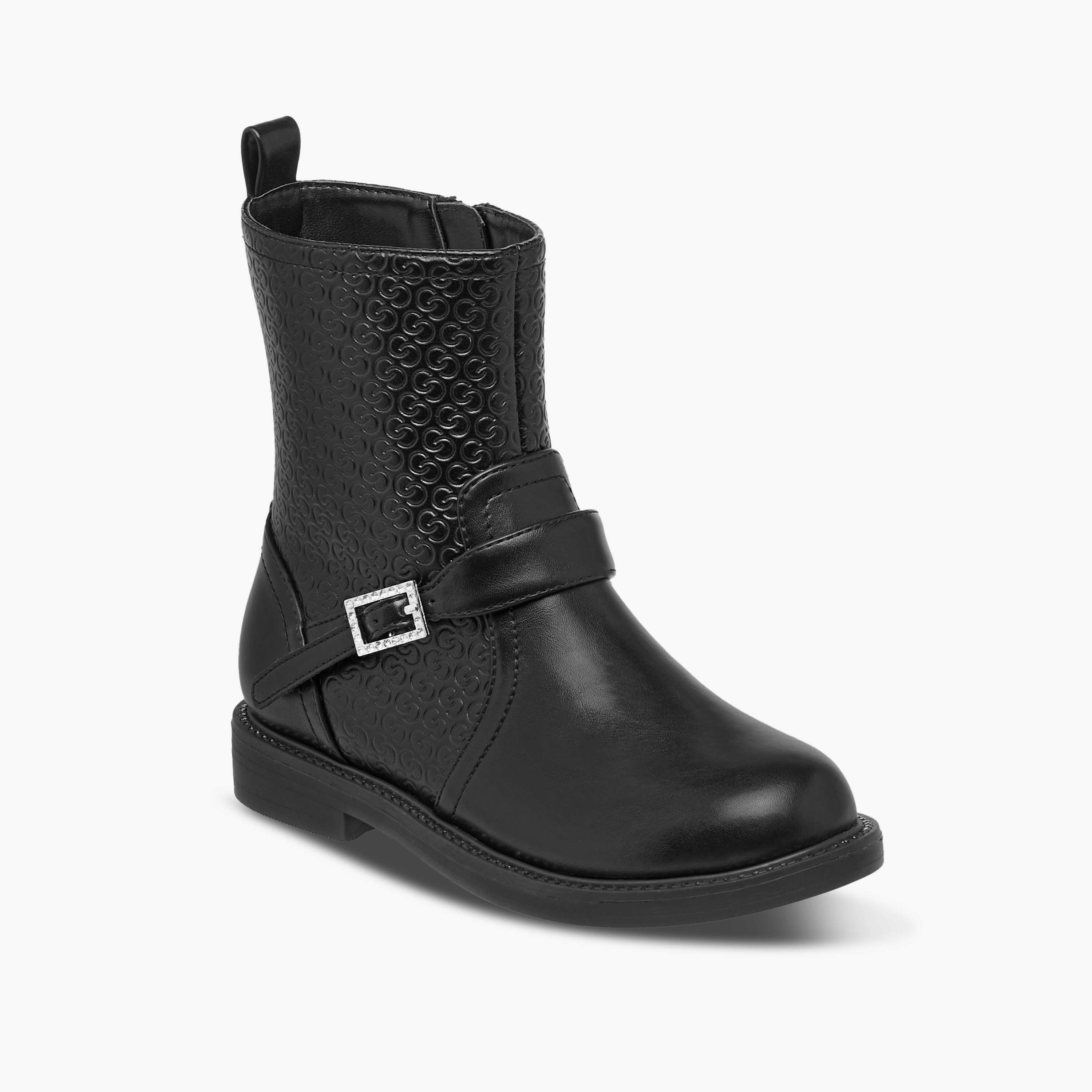 Celeste Girls' Monogram Embossed High Cut Boots with Zip Closure-girls-shoes-boots-image-2