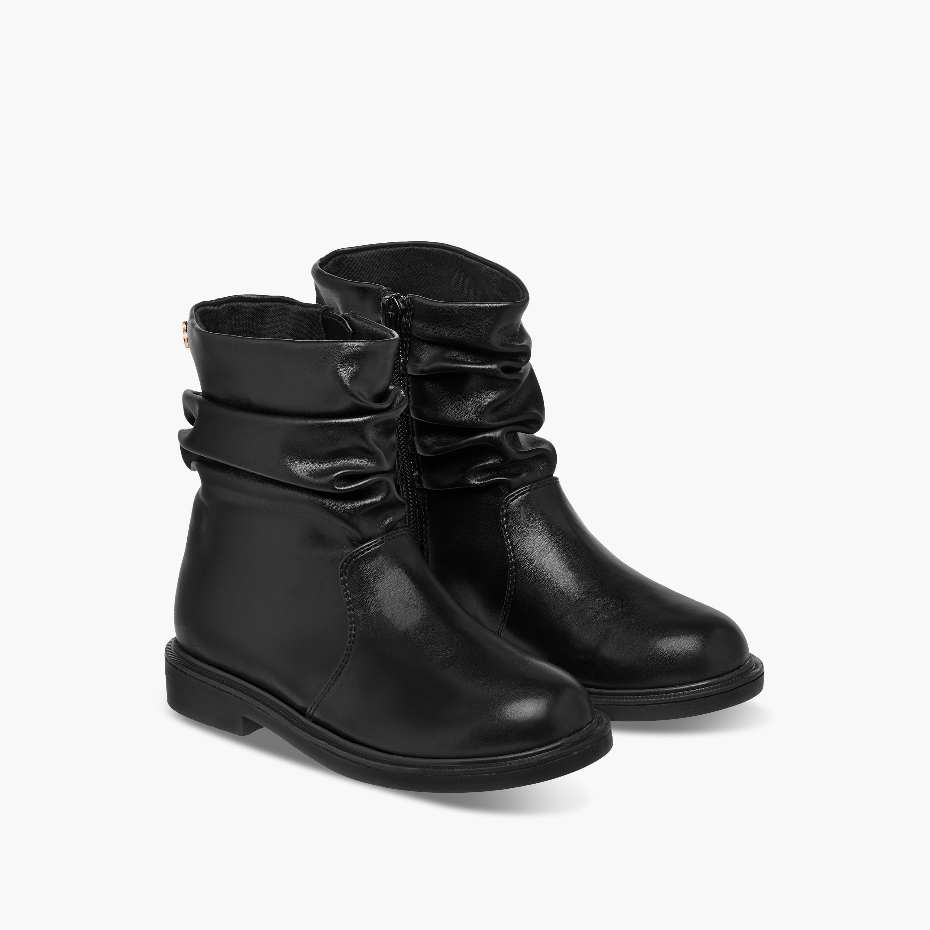 Celeste Girls' Ruched Accent High Cut Boots with Zip Closure-girls-shoes-boots-image-1
