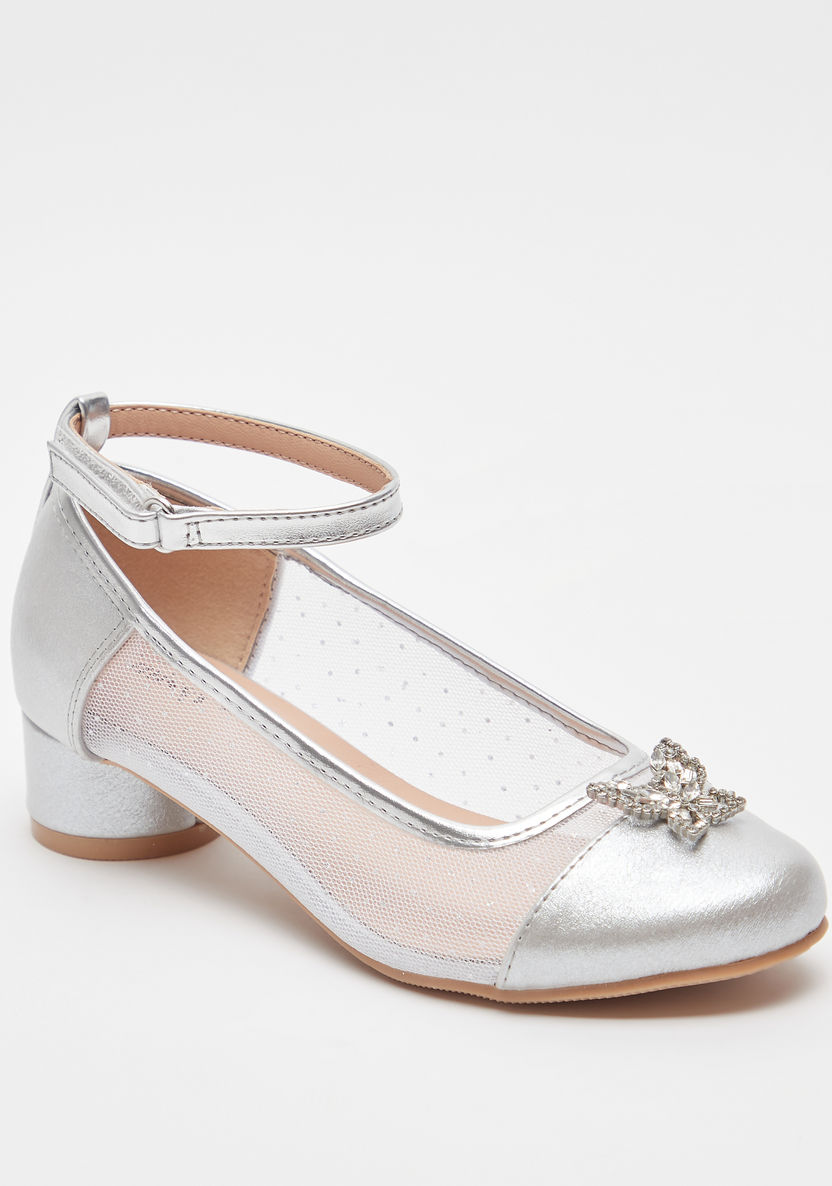 Little Missy Embellished Block Heels Sandals with Hook and Loop Closure-Girl%27s Sandals-image-1