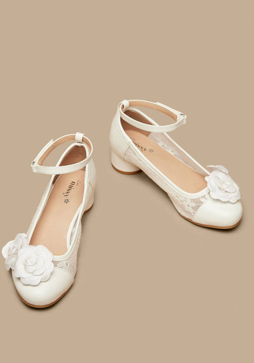 Little Missy Floral Accented Ankle Strap Ballerina Shoes with Block Heels-Girl%27s Ballerinas-image-1