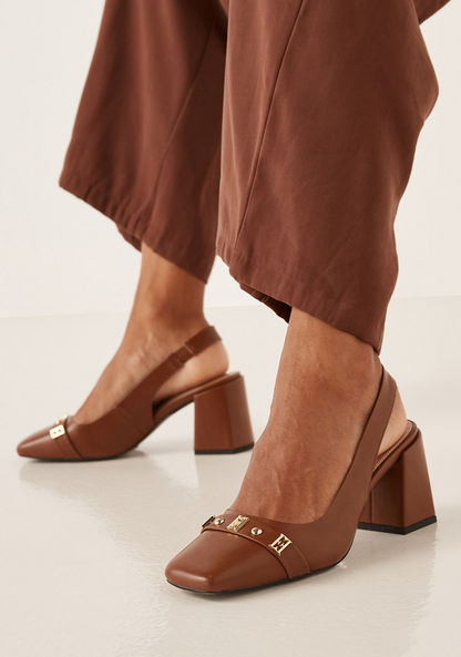 Elle Women's Studded Slingback Pumps with Block Heels-Women%27s Heel Shoes-image-1