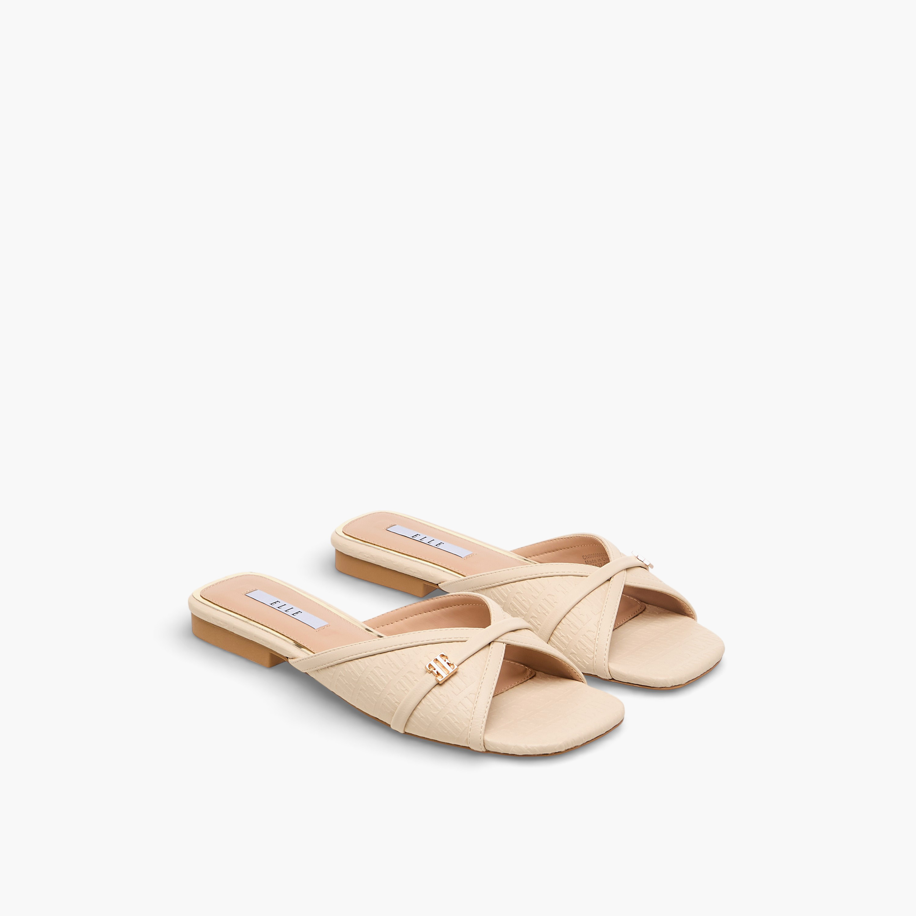 Elle Women Monogram Debossed Slide Sandals-women-shoes-flats-sandals-image-1