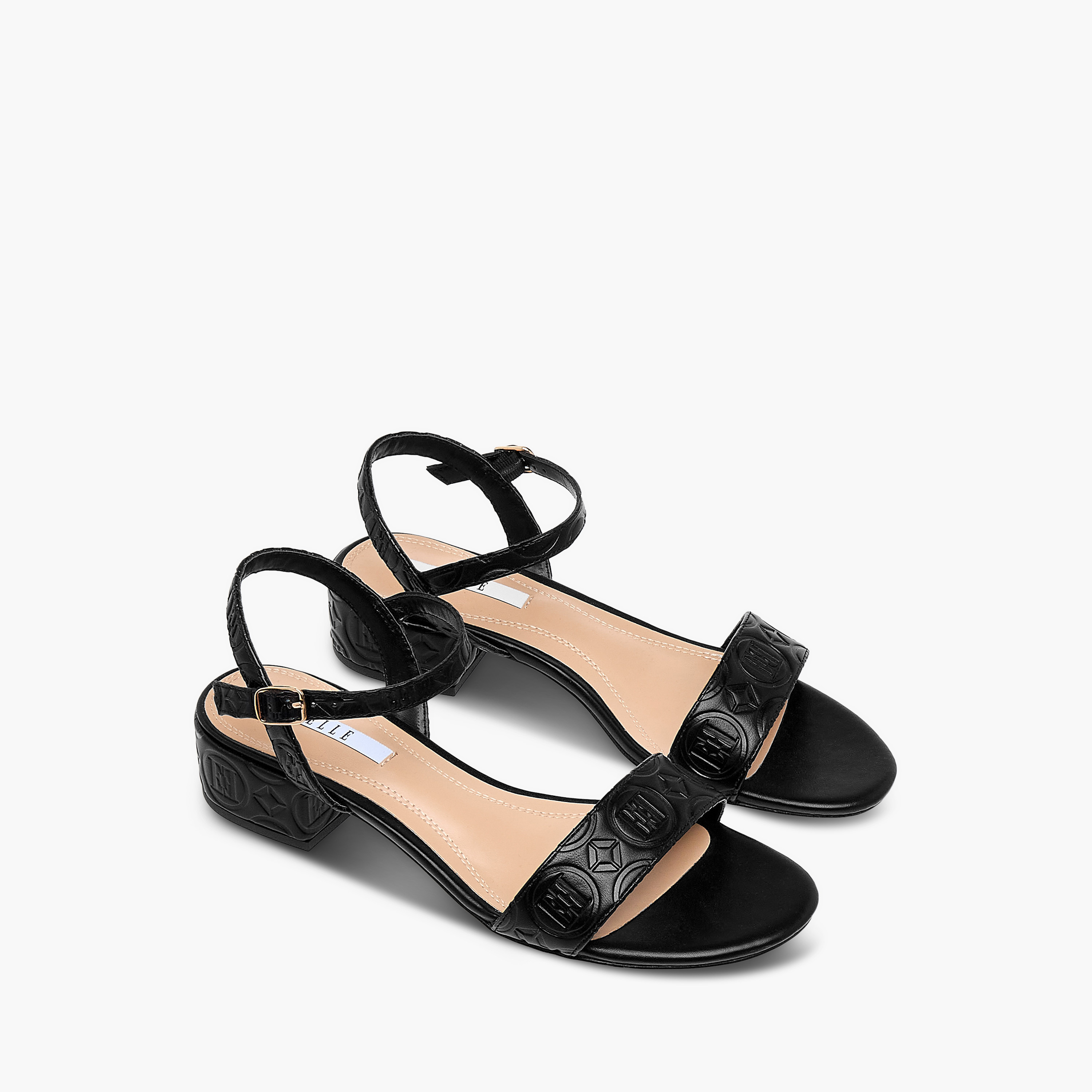 صندل نسائي بكعب عريض بنقوش مونوجرام مع حزام خلفي بإبزيم للإغلاق من إيل-women-shoes-sandals-heeled-image-1