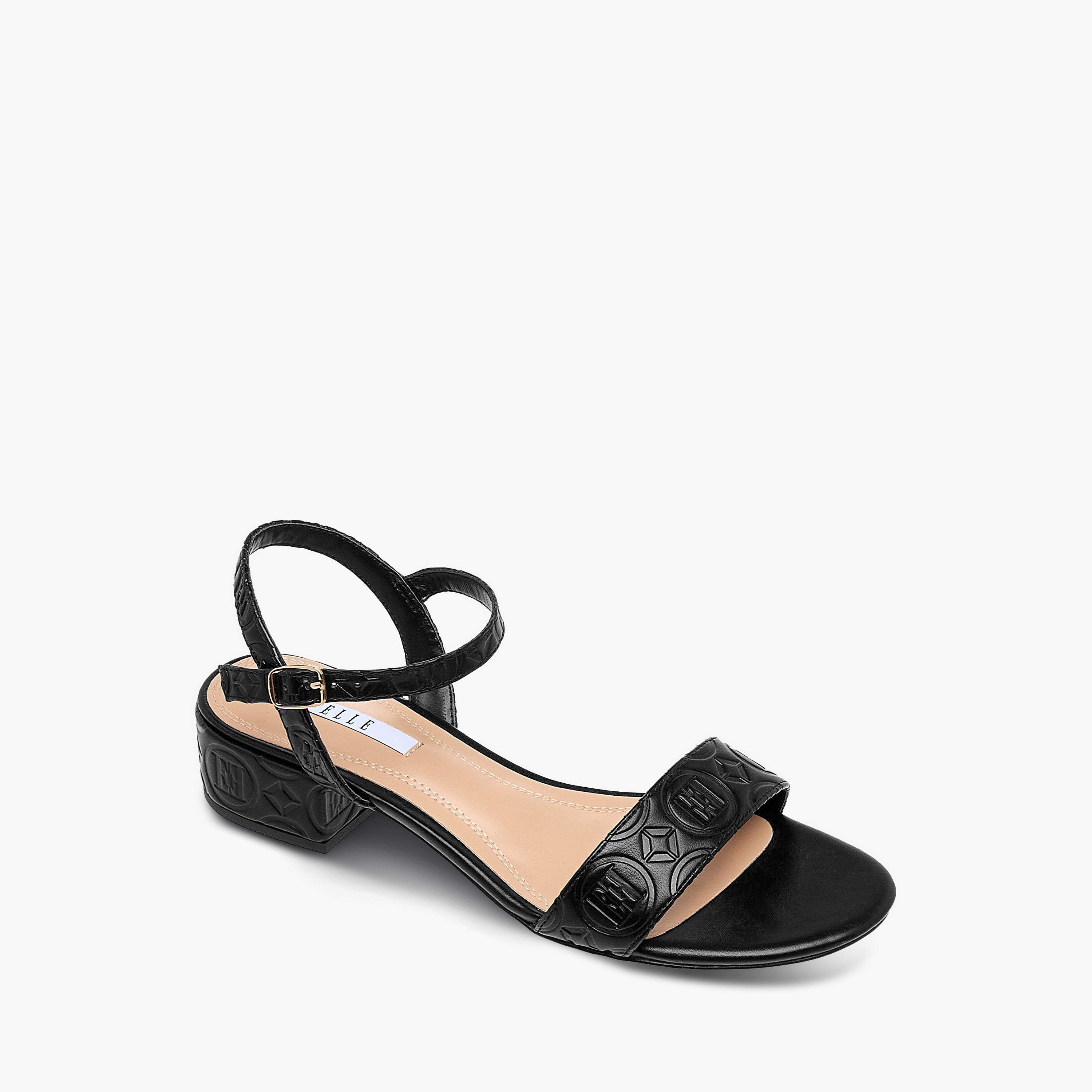 صندل نسائي بكعب عريض بنقوش مونوجرام مع حزام خلفي بإبزيم للإغلاق من إيل-women-shoes-sandals-heeled-image-2