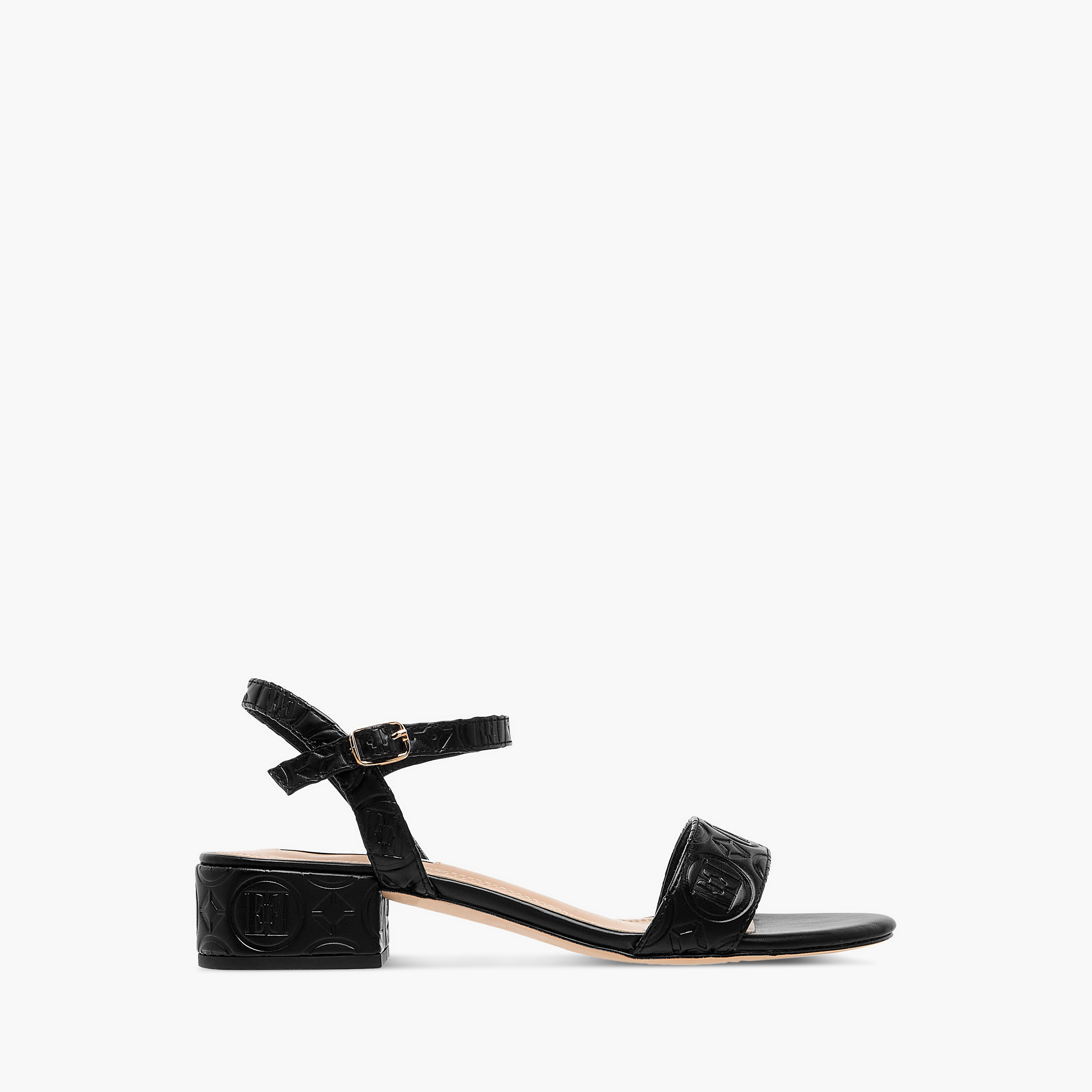 صندل نسائي بكعب عريض بنقوش مونوجرام مع حزام خلفي بإبزيم للإغلاق من إيل-women-shoes-sandals-heeled-image-3