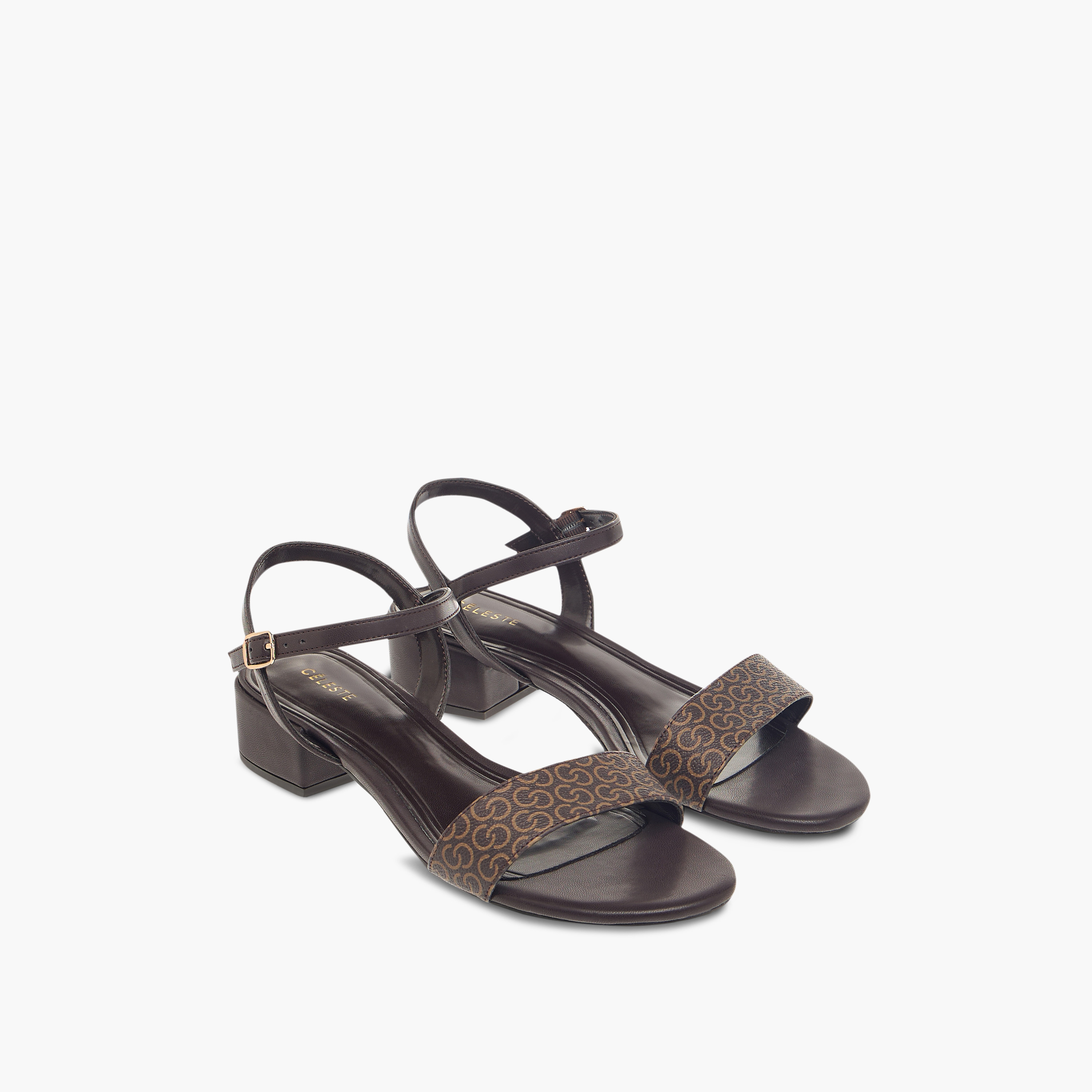Celeste Women's Monogram Print Sandals with Block Heels and Buckle Closure-women-shoes-sandals-heeled-image-1