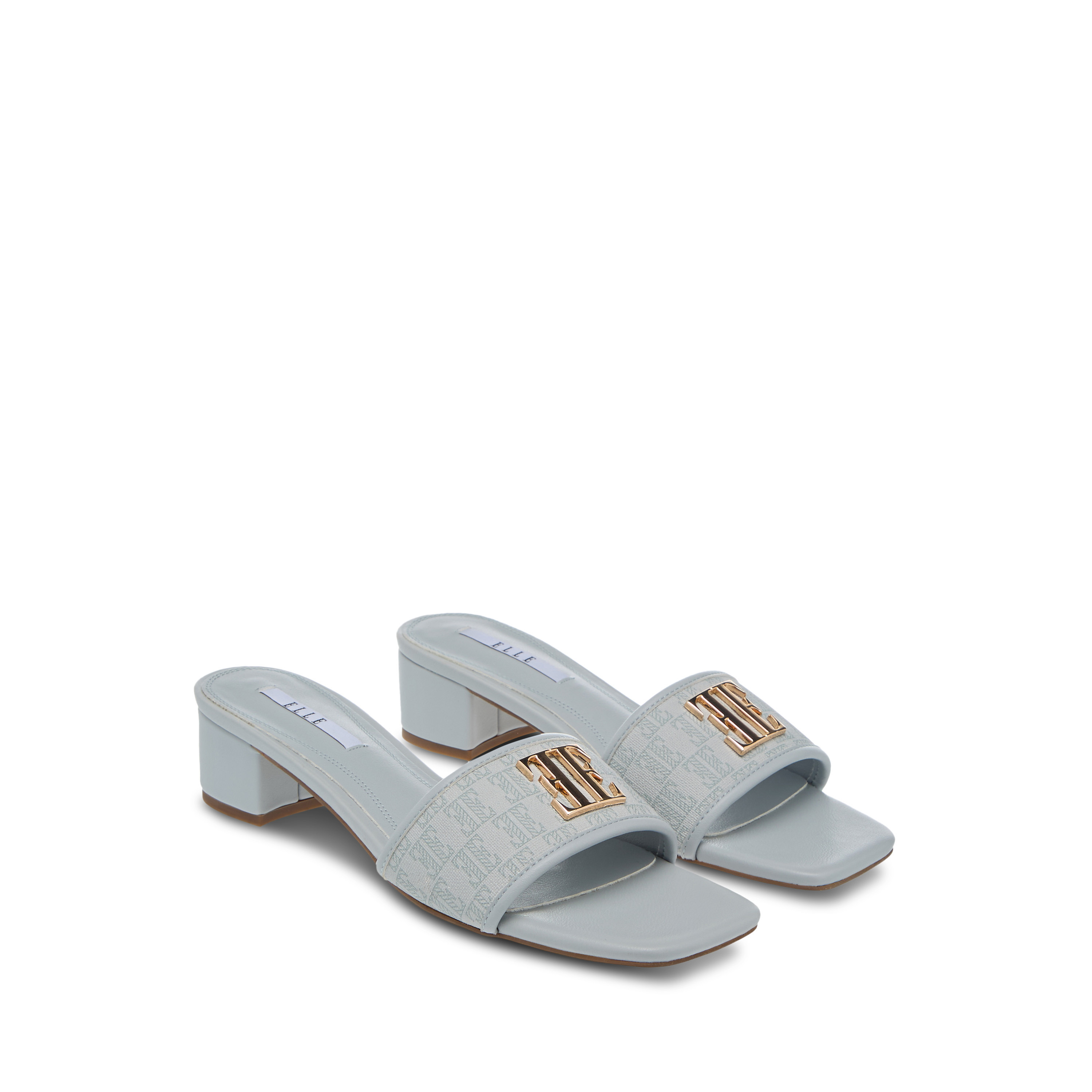 Elle Women's Monogram Detail Slip-On Sandals with Block Heels-women-shoes-sandals-heeled-image-1