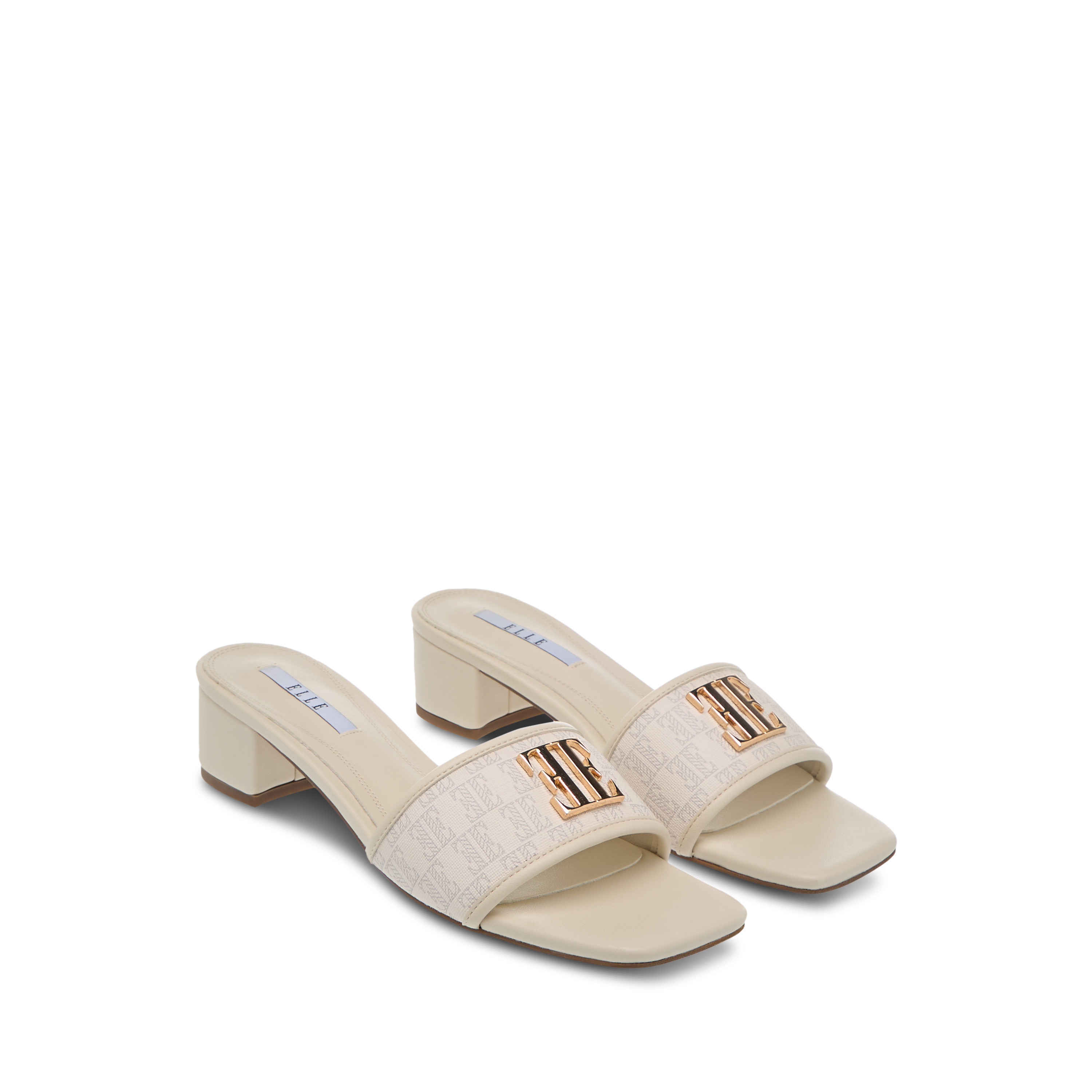 Elle Women's Monogram Detail Slip-On Sandals with Block Heels-women-shoes-sandals-heeled-image-1
