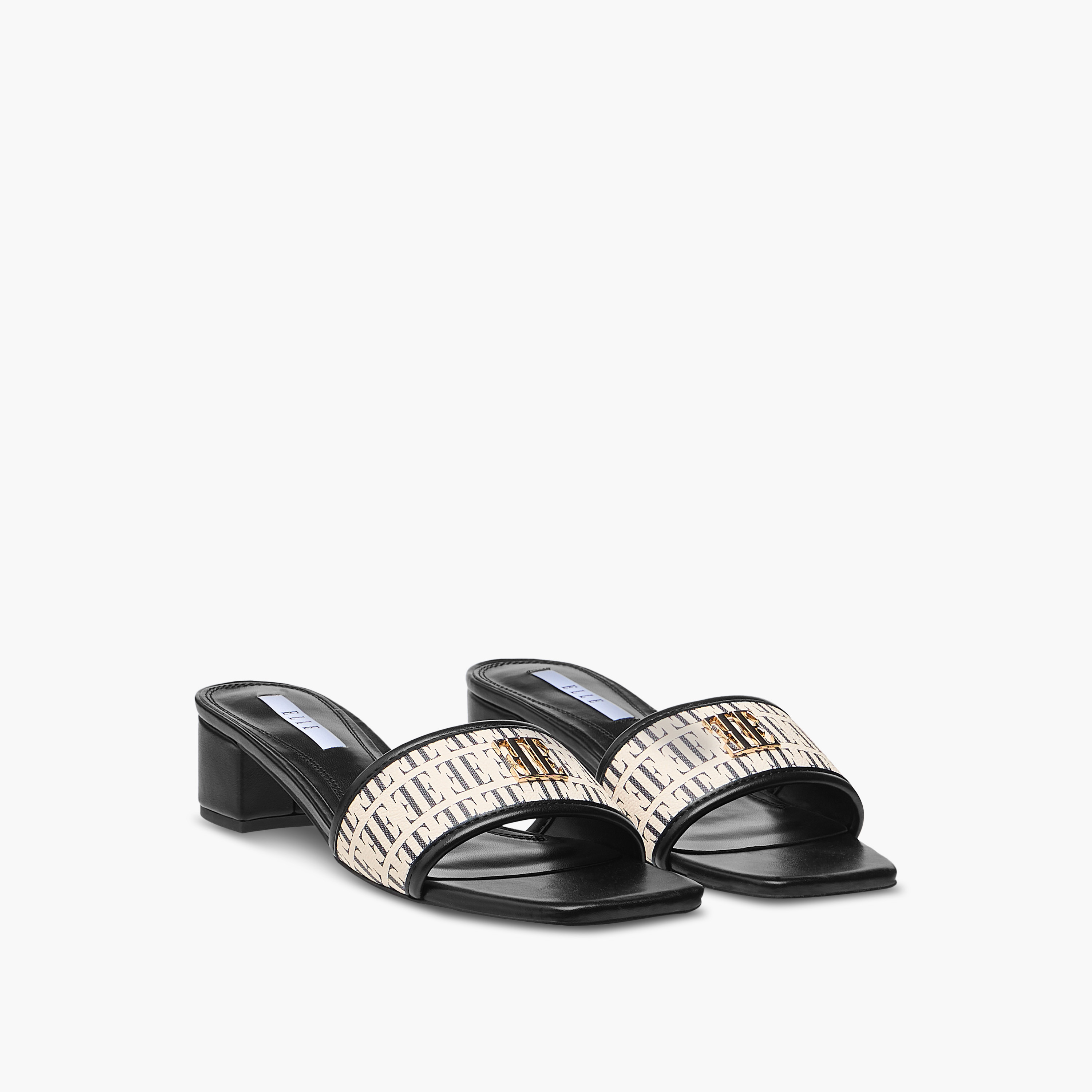 Elle Women's Monogram Print Slip-On Sandals with Block Heels-women-shoes-heels-image-1