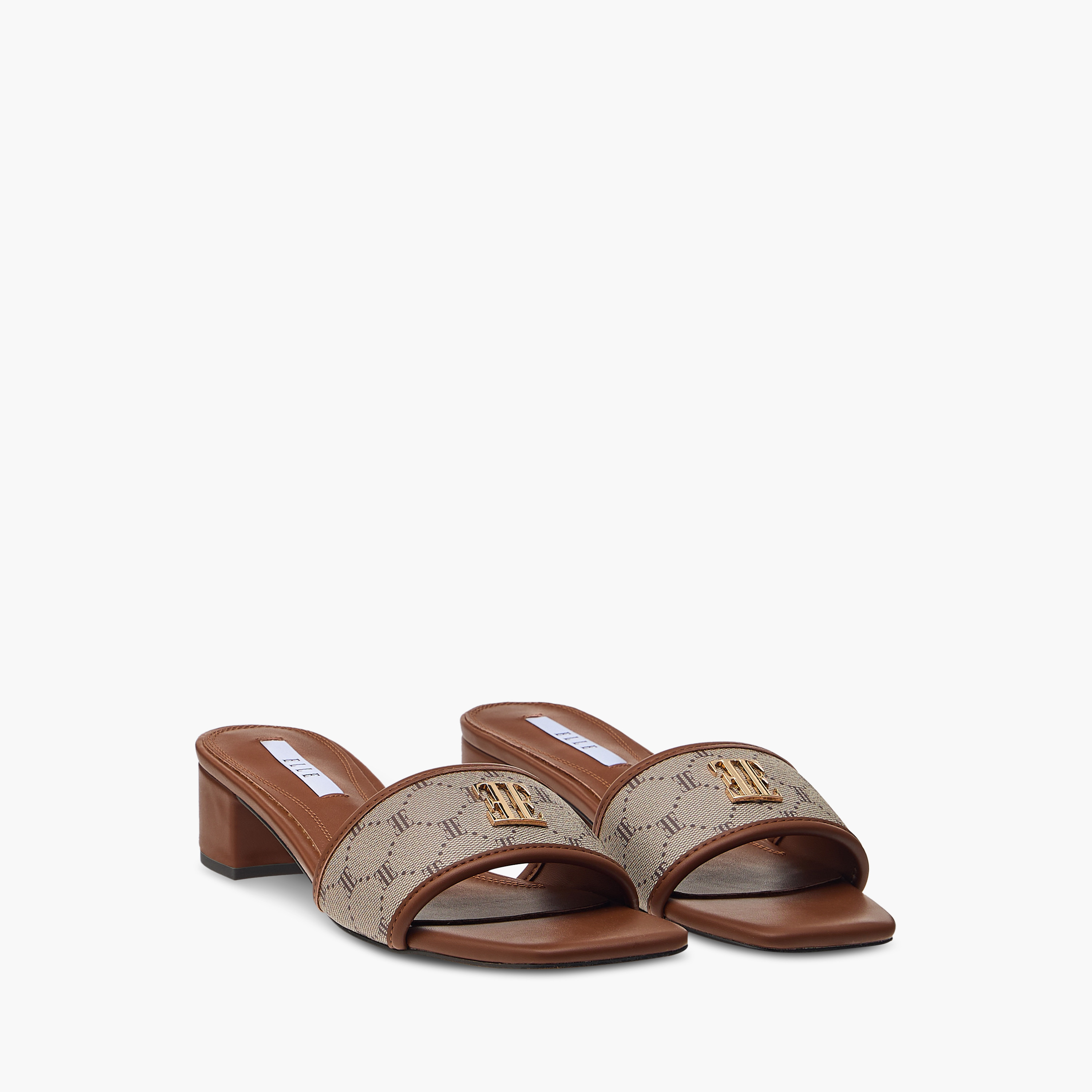 Elle Women's Monogram Print Slip-On Sandals with Block Heels-women-shoes-heels-image-1