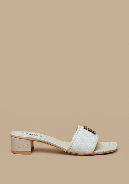 Elle Women's Monogram Print Slide Sandals with Block Heels-Women%27s Heel Sandals-image-1