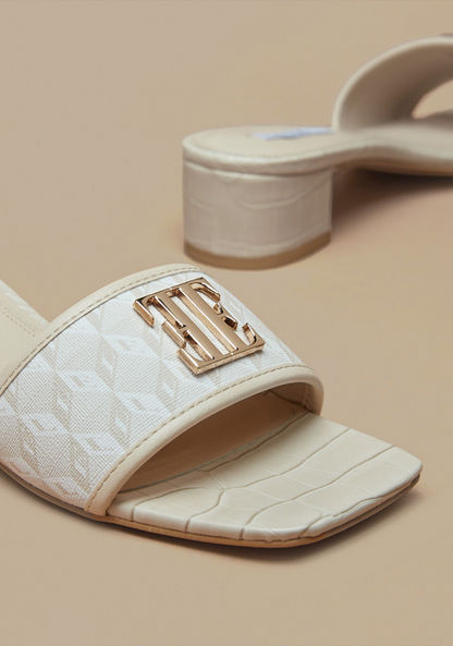 Elle Women's Monogram Print Slide Sandals with Block Heels-Women%27s Heel Sandals-image-3