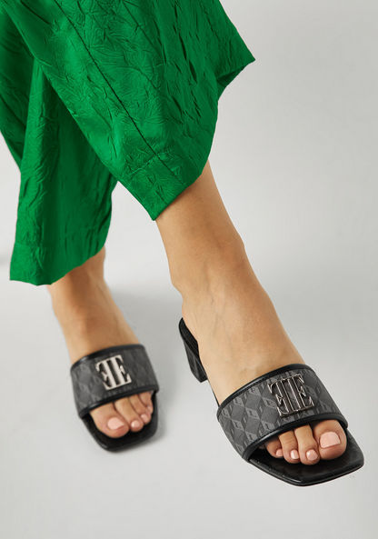 Elle Women's Monogram Print Slide Sandals with Block Heels