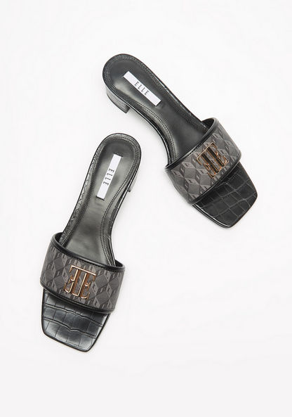 Elle Women's Monogram Print Slide Sandals with Block Heels-Women%27s Heel Sandals-image-2