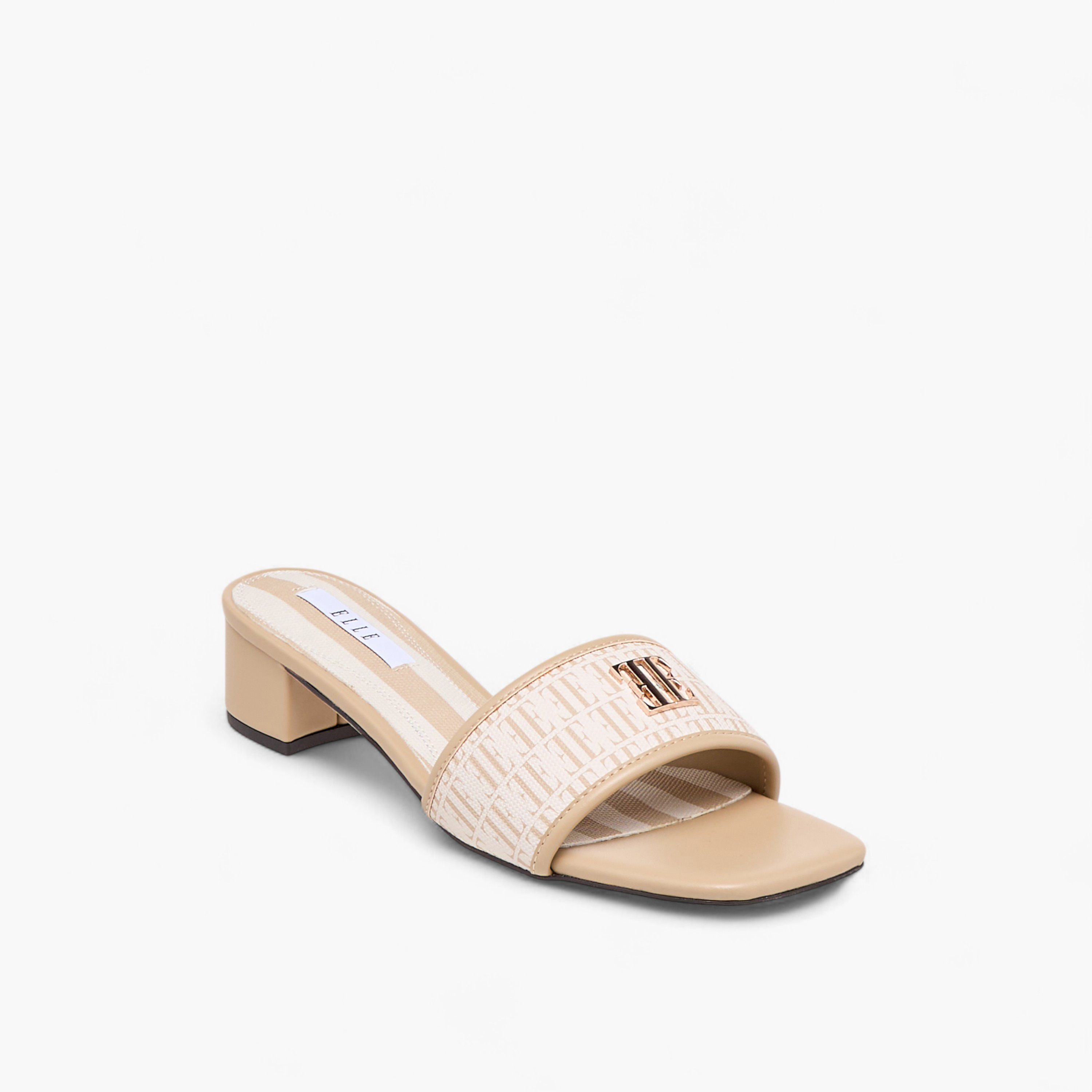 Elle Women's Monogram Print Slide Sandals with Block Heels-women-shoes-sandals-heeled-image-2