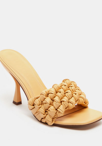 Celeste Women's Weave Detail Slip-On Sandals with Stiletto Heels-Women%27s Heel Sandals-image-1