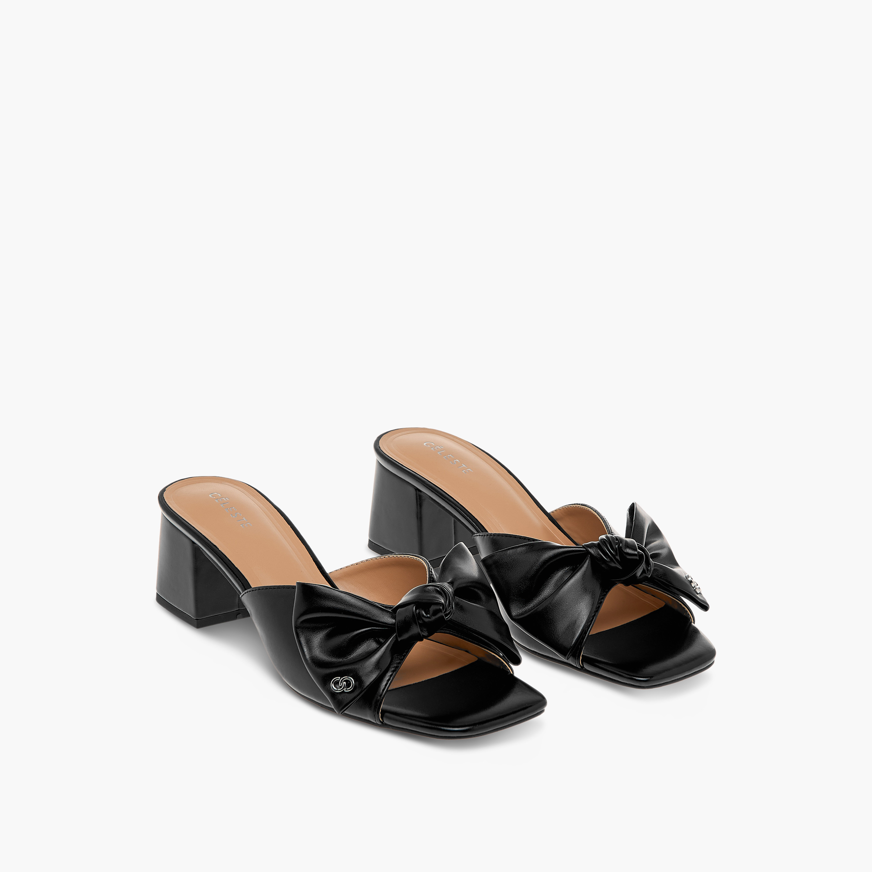 Celeste Women's Bow Detail Slip-On Sandals with Block Heels - J06005-007-women-shoes-sandals-heeled-image-1