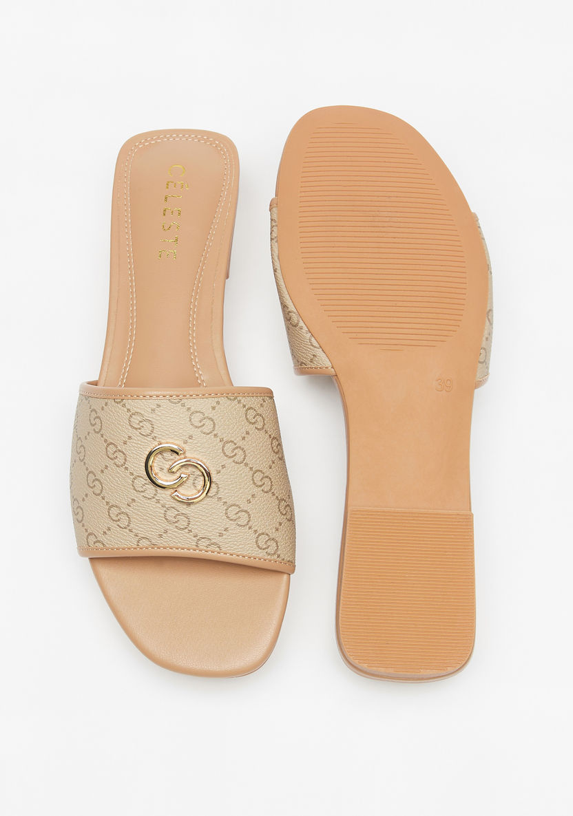 Celeste Women's Monogram Print Slip-On Slide Sandals-Women%27s Flat Sandals-image-3