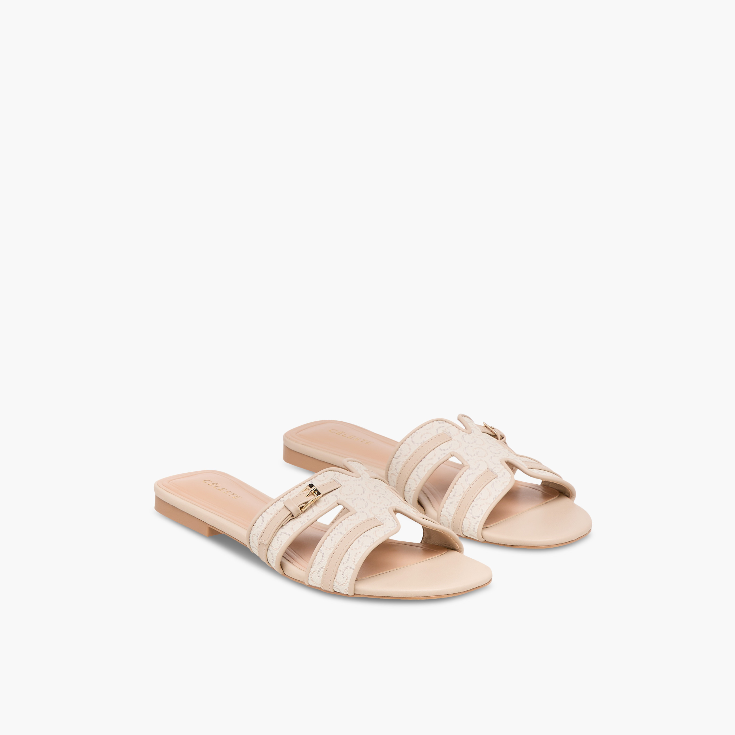 صندل مسطح سهل الارتداء بطبعات مونوجرام للنساء من سيليست-women-shoes-flats-sandals-image-1