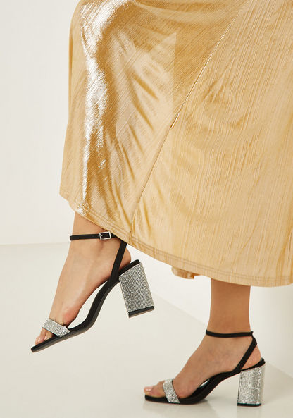 Celeste Women's Solid Ankle Strap Sandals with Embellished Block Heels