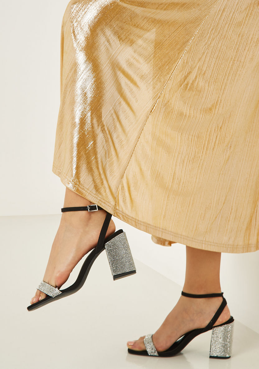 Celeste Women's Solid Ankle Strap Sandals with Embellished Block Heels-Women%27s Heel Sandals-image-1