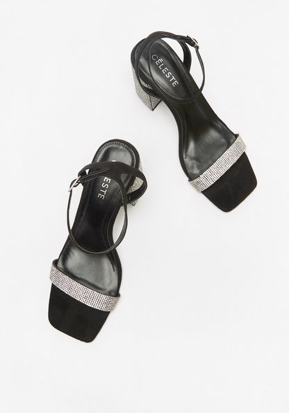 Celeste Women's Solid Ankle Strap Sandals with Embellished Block Heels