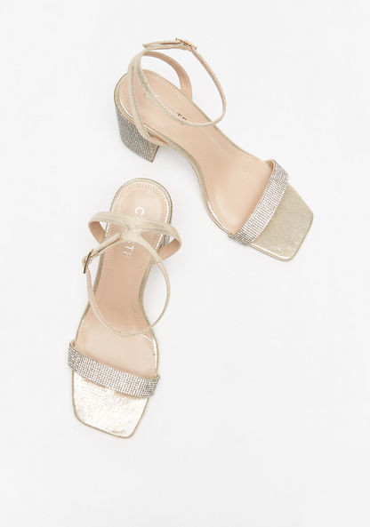 Celeste Women's Solid Ankle Strap Sandals with Embellished Block Heels-Women%27s Heel Sandals-image-2