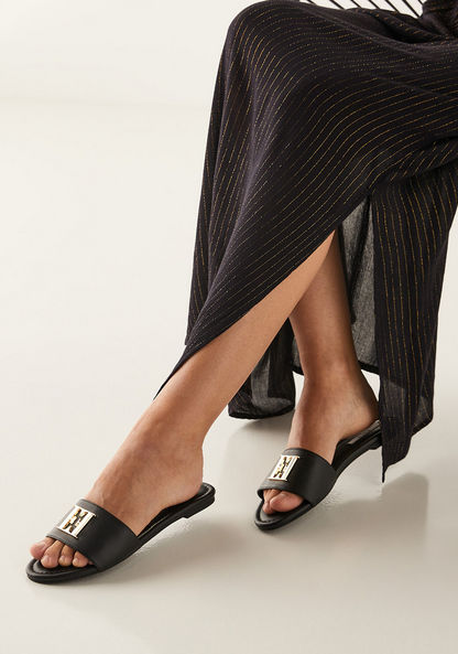 ELLE Women's Monogram Accented Slip-On Sandals