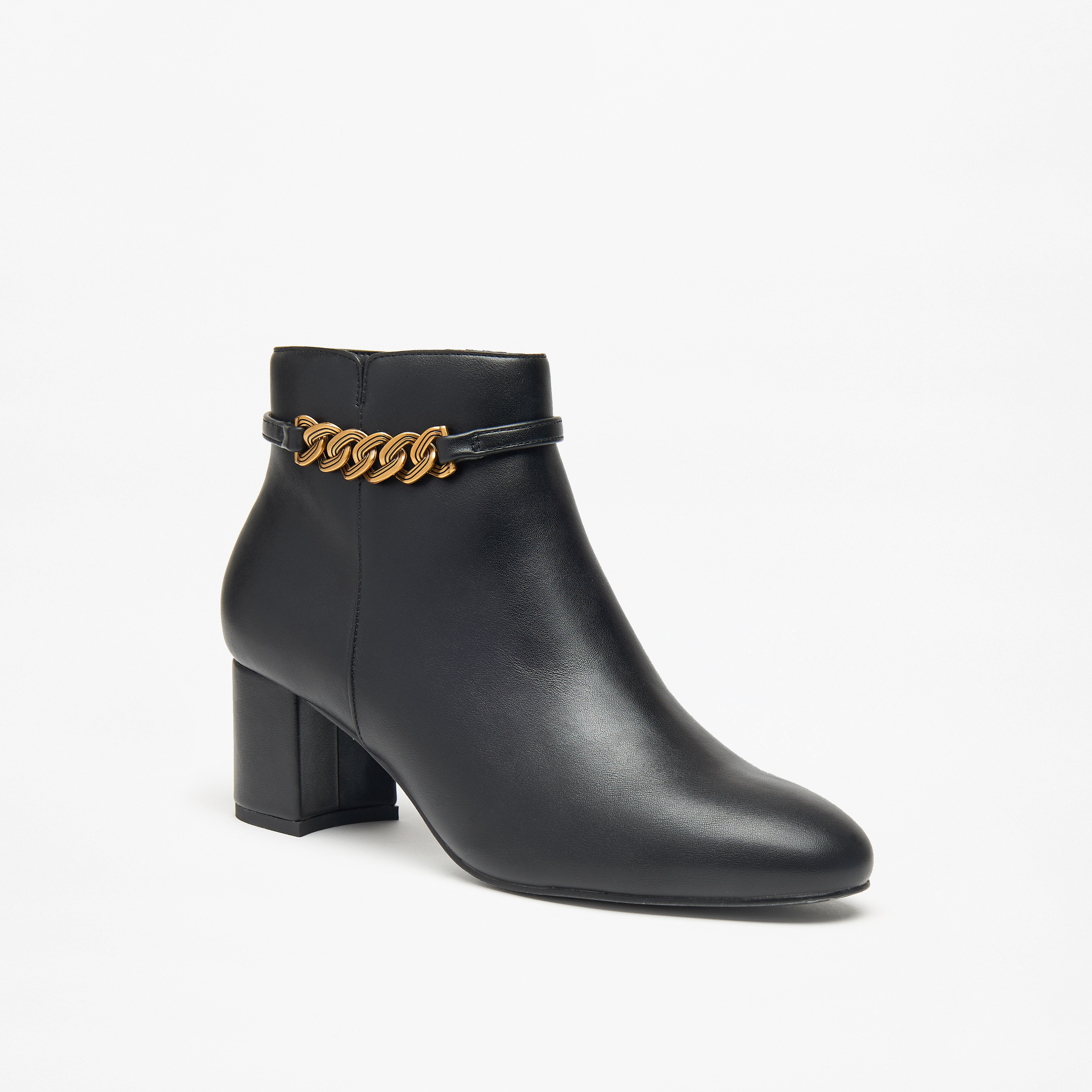 Celeste Women's Solid Ankle Boots with Zip Closure and Block Heels-women-shoes-boots-image-1