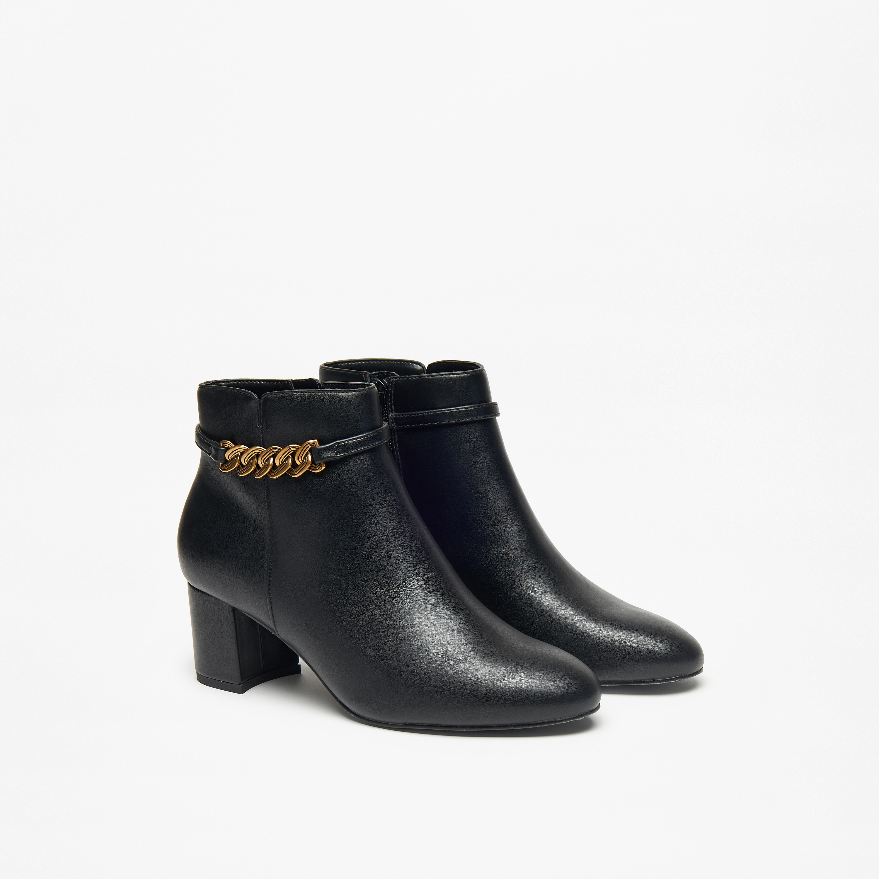 Celeste Women's Solid Ankle Boots with Zip Closure and Block Heels-women-shoes-boots-image-4