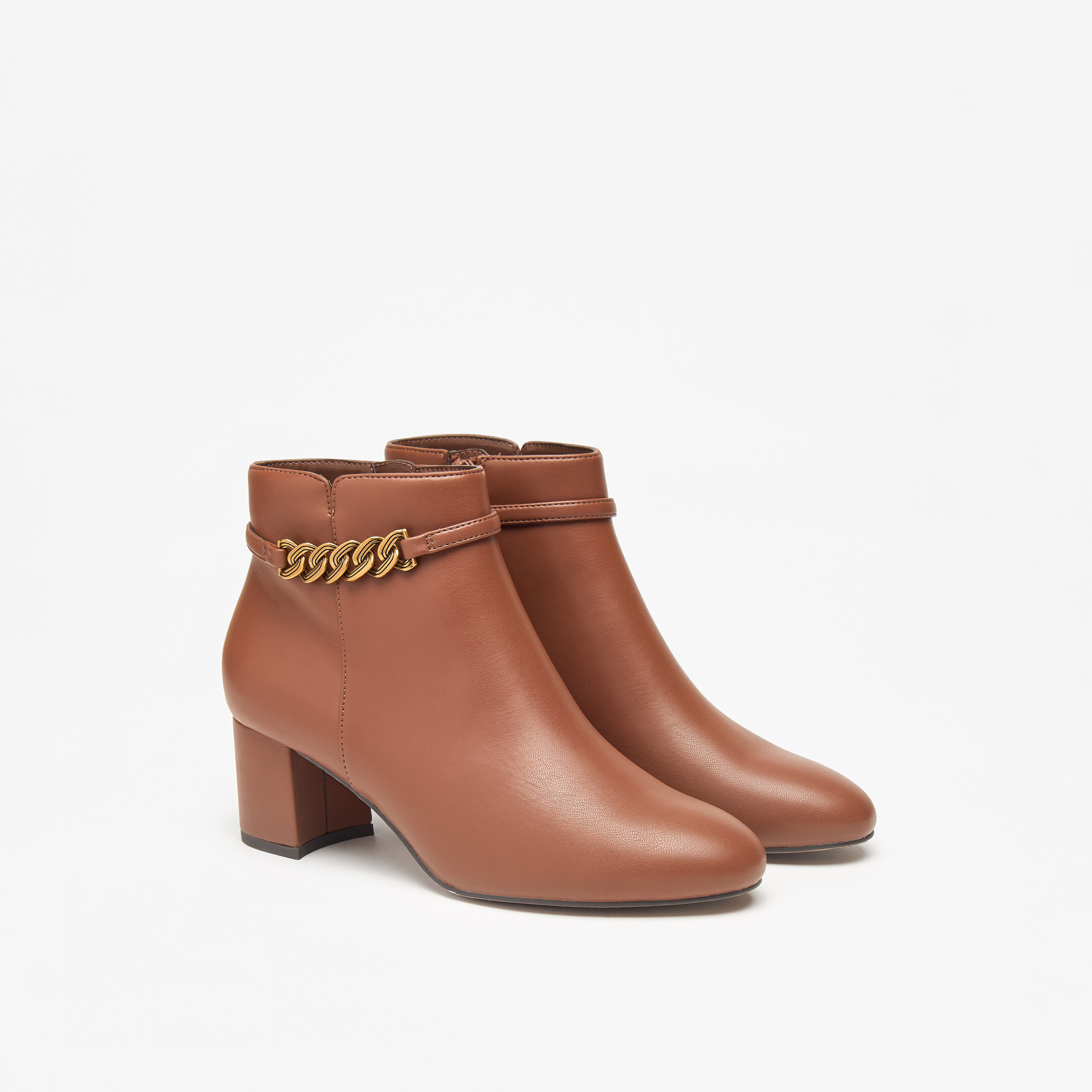 Celeste Women's Solid Ankle Boots with Zip Closure and Block Heels-women-shoes-boots-image-4